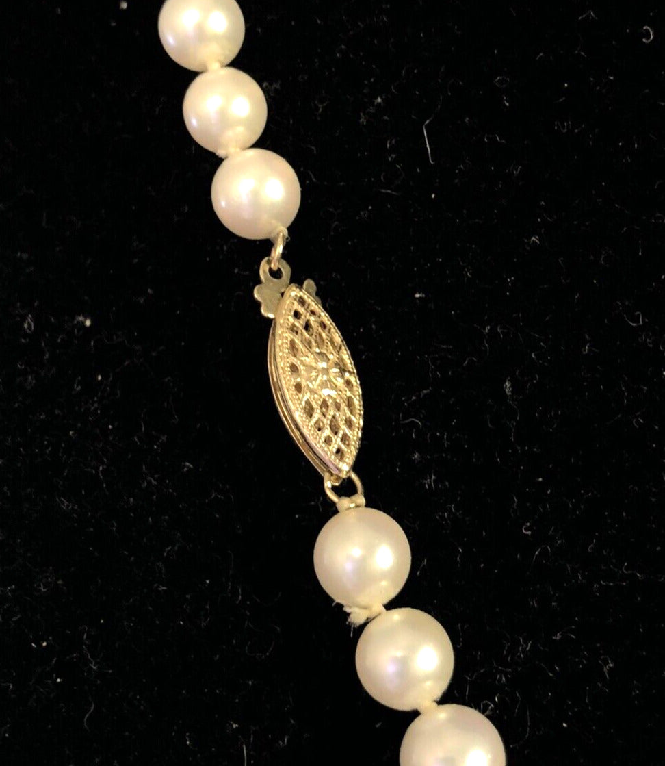 Vintage Majorica 14K Yellow Gold White Simulated Pearl Knotted Beaded Necklace