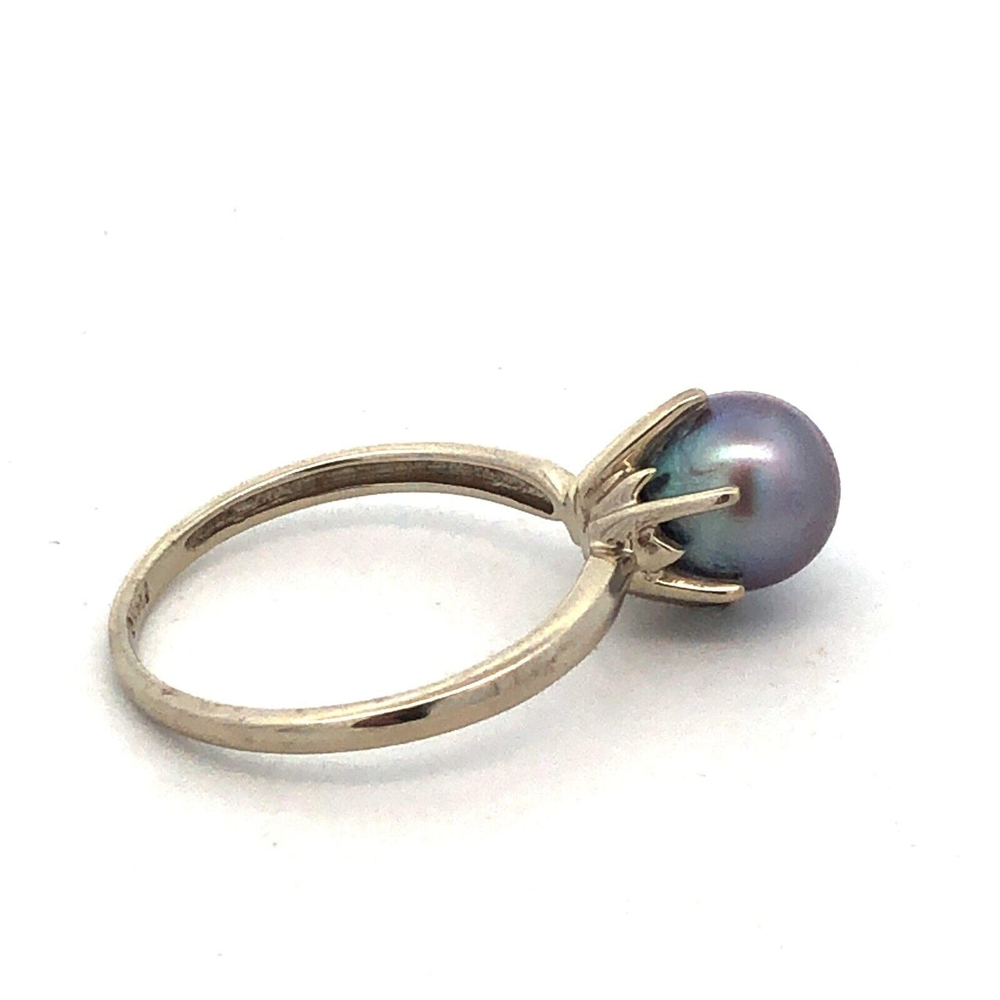Designer P 14K White Gold Round Tahitian Pearl Solitaire June Anniversary Ring