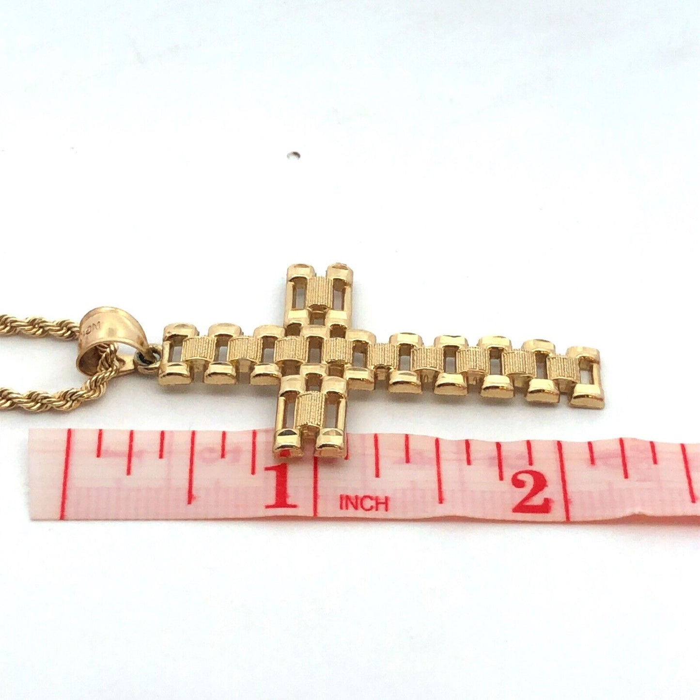 Designer 10K Yellow Gold Florentine & Polished Rope Chain Cross Necklace