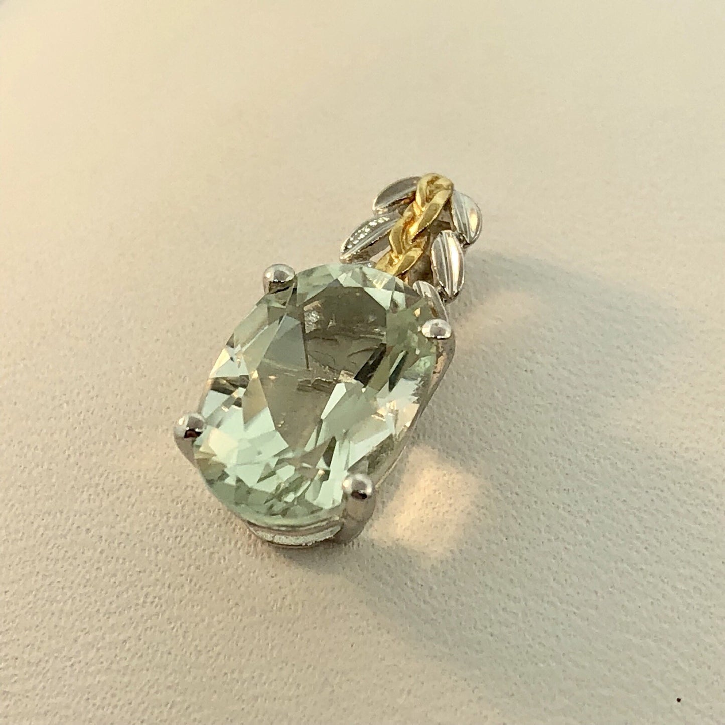 18K White Yellow Gold Prasiolite Green Amethyst February Statement Pendant