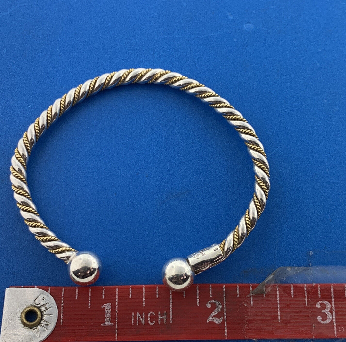 Vintage Taxco Mexico 925 Sterling Silver Two Tone Twisted Ribbed Cuff Bracelet