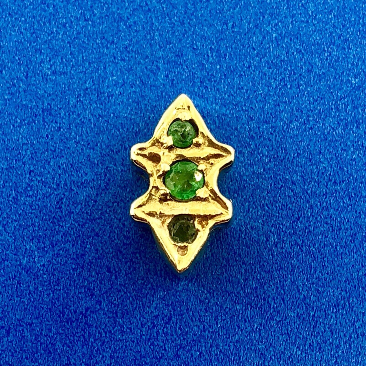 Designer 14K Yellow Gold 585 Emerald Trio Floral Scroll Slide Bracelet Charm