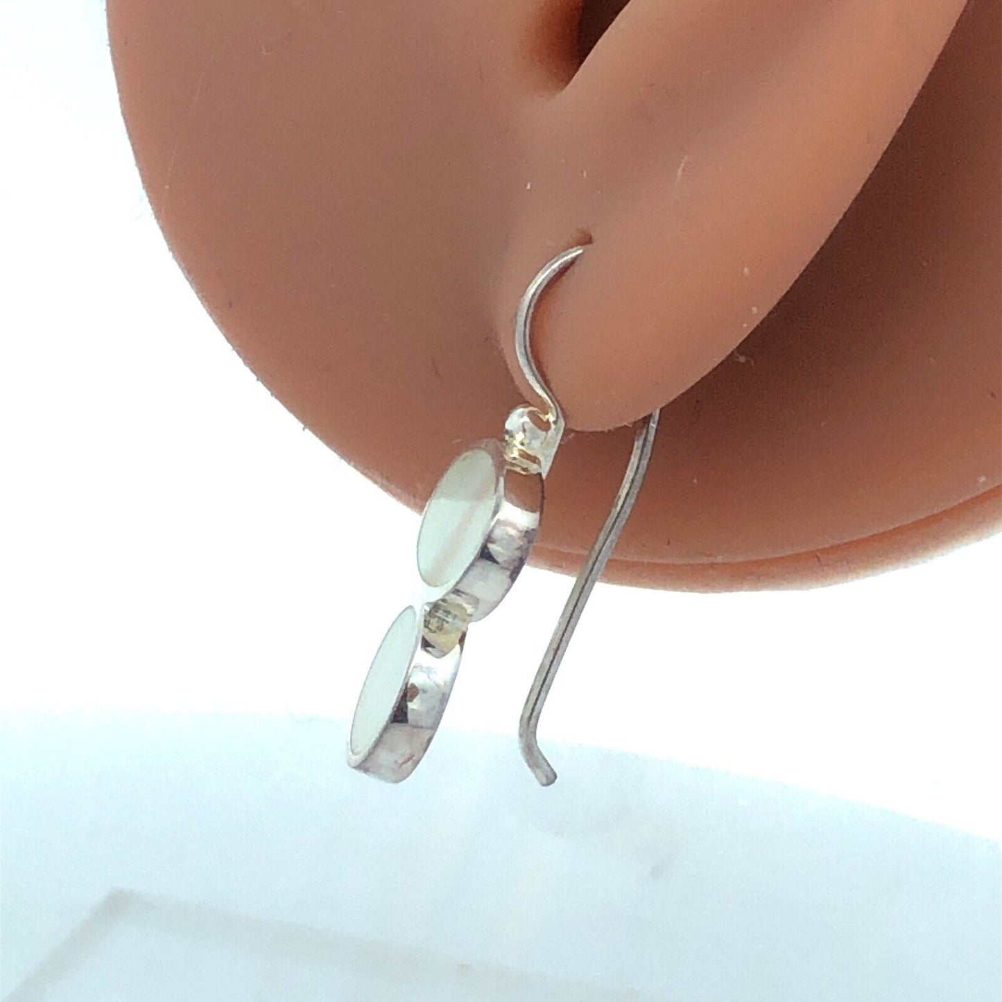 Designer SJ 925 Sterling Silver Oval Round Mother of Pearl Hook Earrings