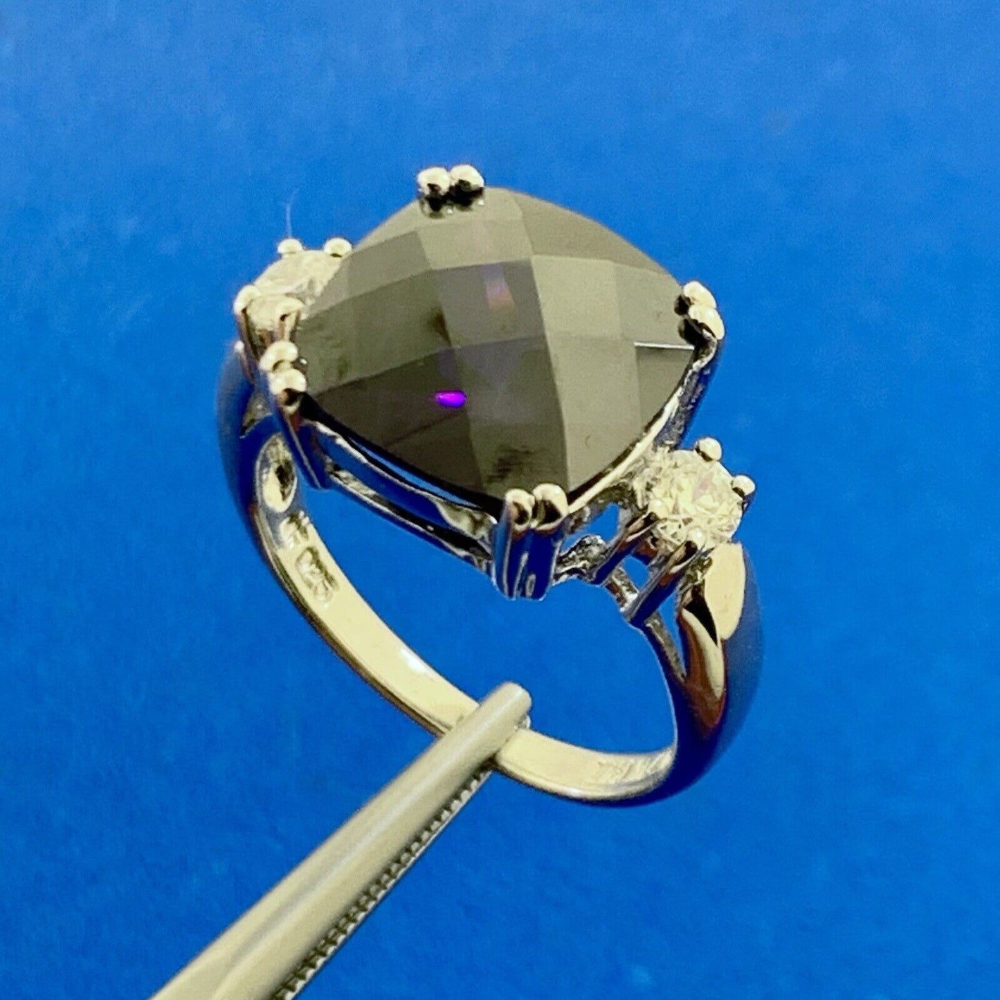 Designer 925 Sterling Silver Cushion Cut Amethyst & Cubic Zirconia Cocktail Ring