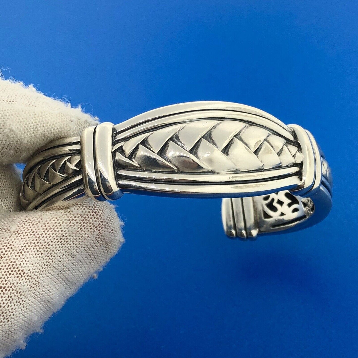 Designer Scott Kay 925 Sterling Silver Basket Weave Knot Statement Cuff Bracelet