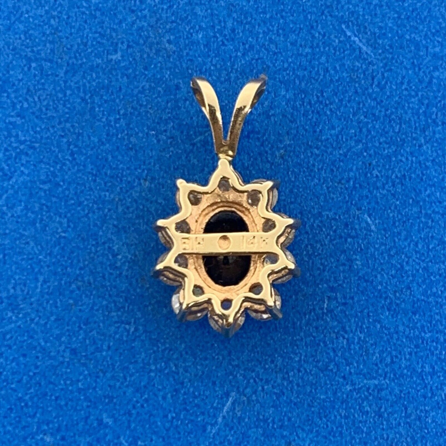 14K Yellow Gold Oval Blue Sapphire Diamond Halo Pendant