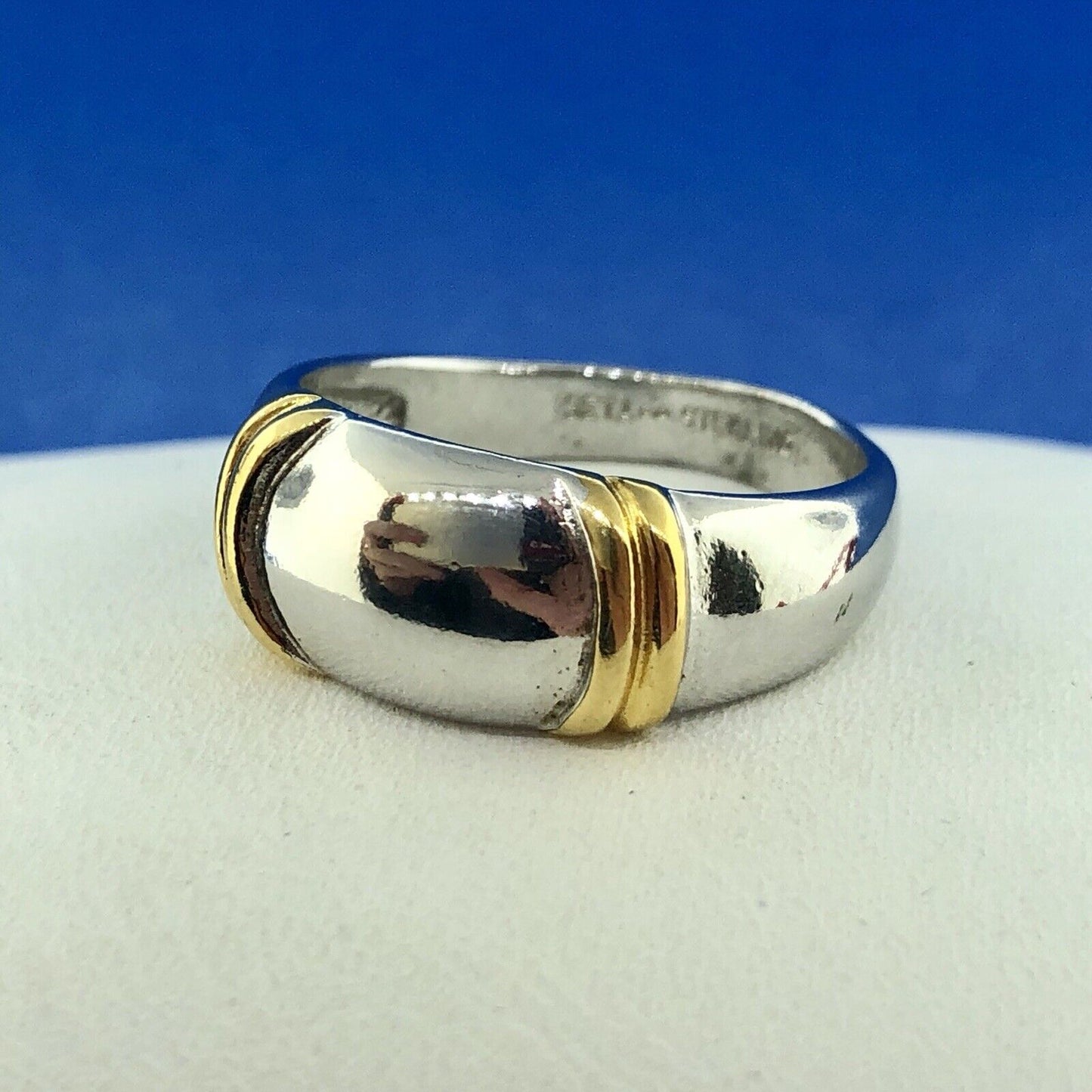 Designer SETA Two Toned Sterling Silver 925 Polished Ribbed Band Ring