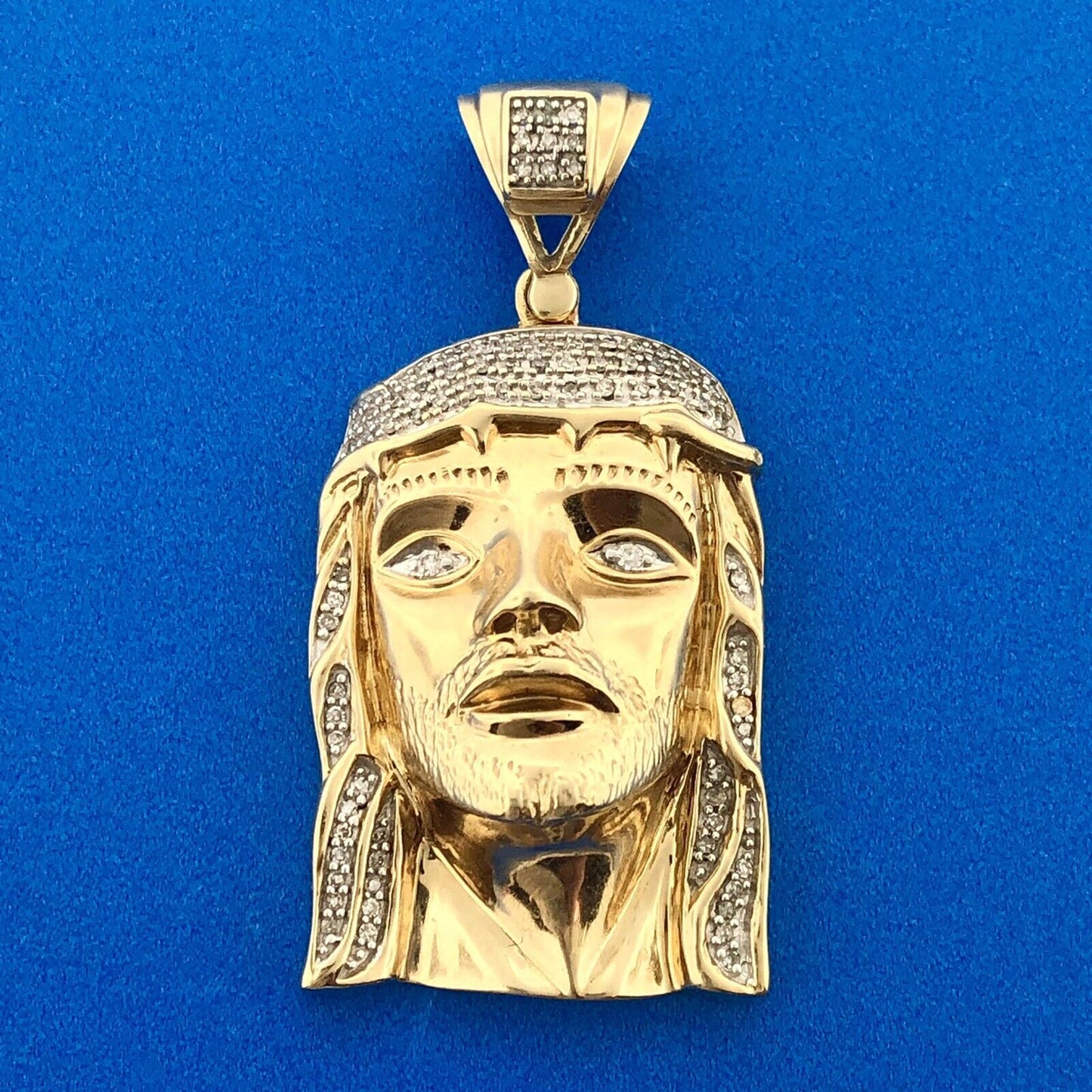 Gorgeous 10k Yellow Gold Diamond Jesus Head Face Crown of Thorns Faith Pendant