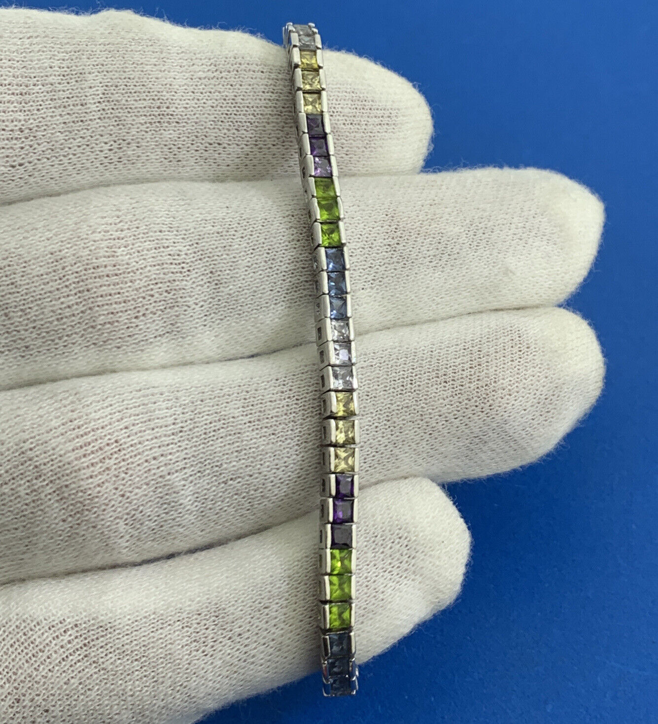 FAS Citrine White Purple Amethyst Peridot Blue Tourmaline Sterling Tennis Bracel