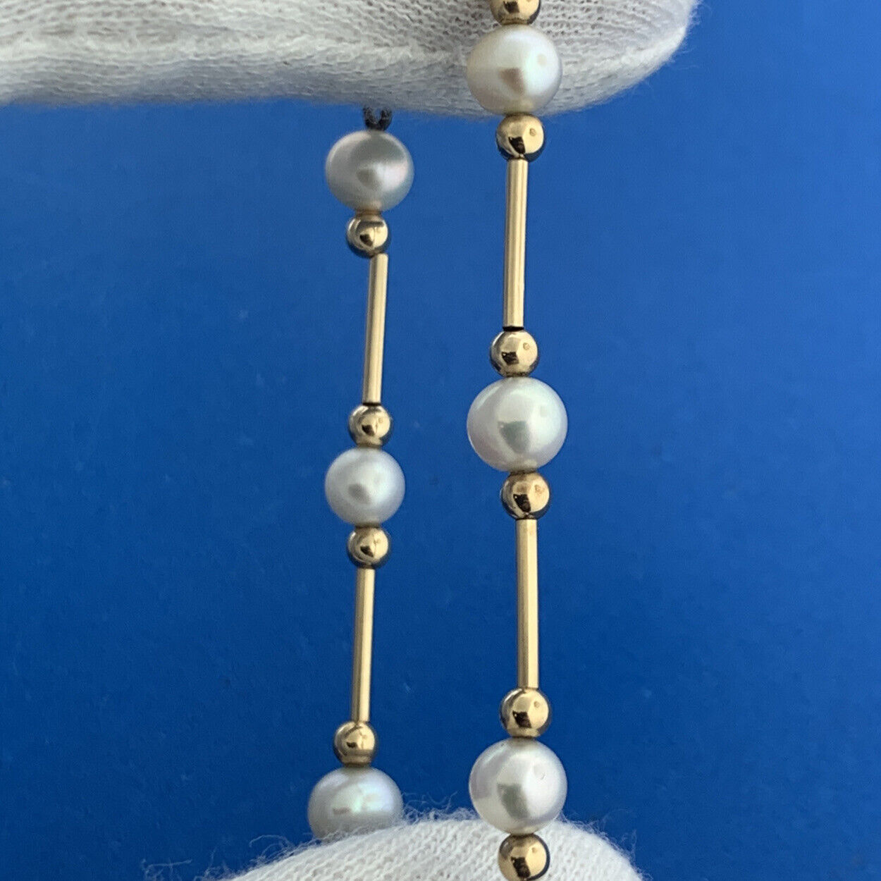 14K Yellow Gold Pearl & Gold Bead Bar June Wedding Anniversary Bracelet
