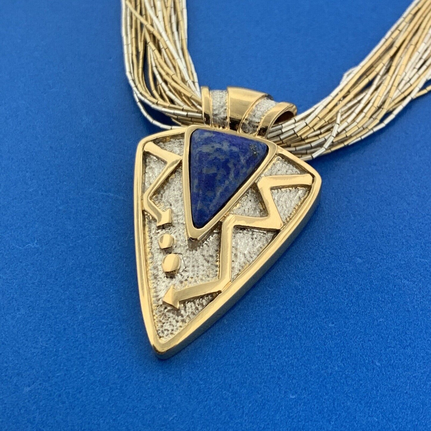 Designer Two Toned Sterling Liquid Silver 925 Lapis Arrowhead 30" Necklace