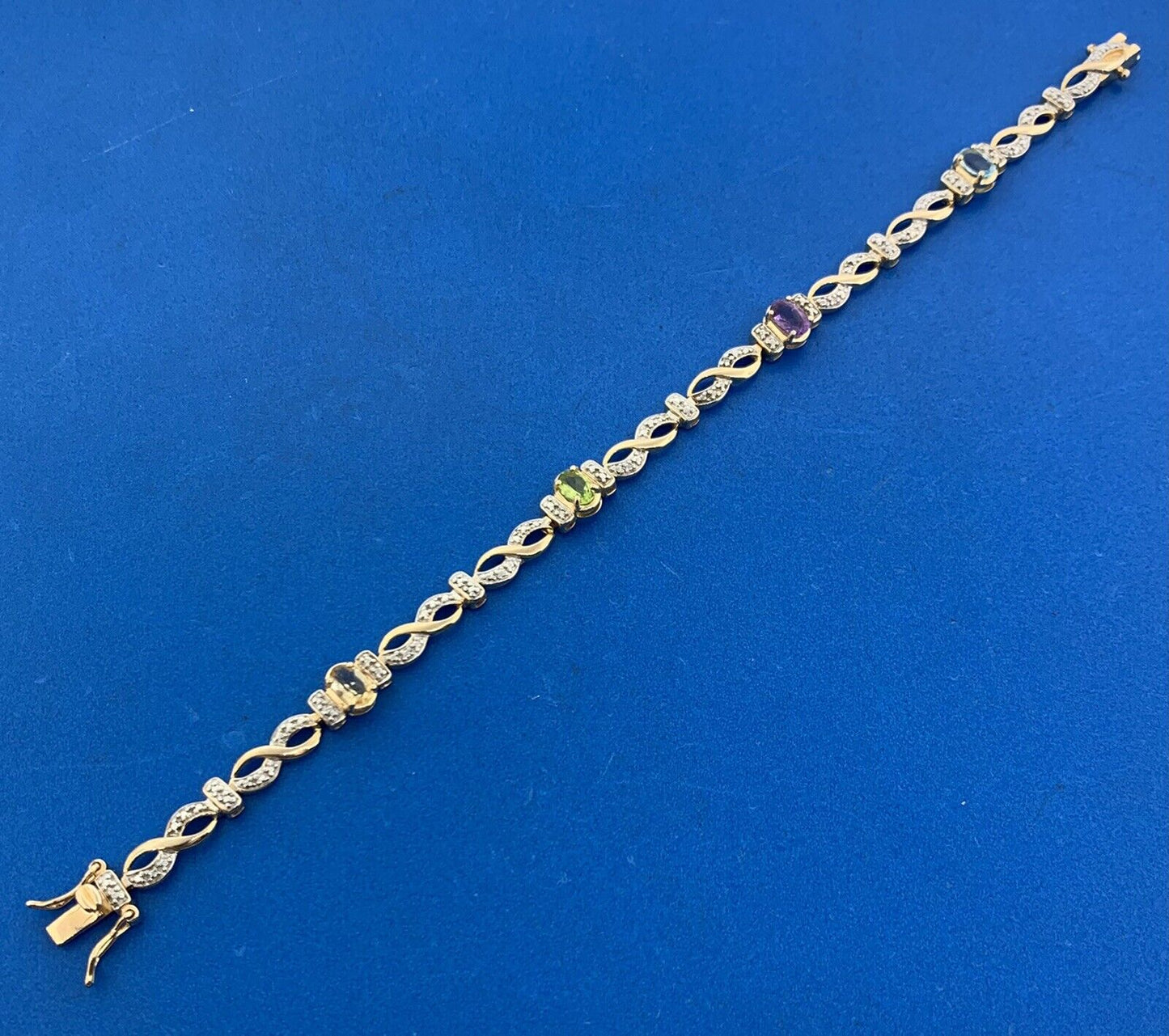 Vermeil 925 Sterling Silver Citrine Amethyst Peridot Blue Topaz Tennis Bracelet