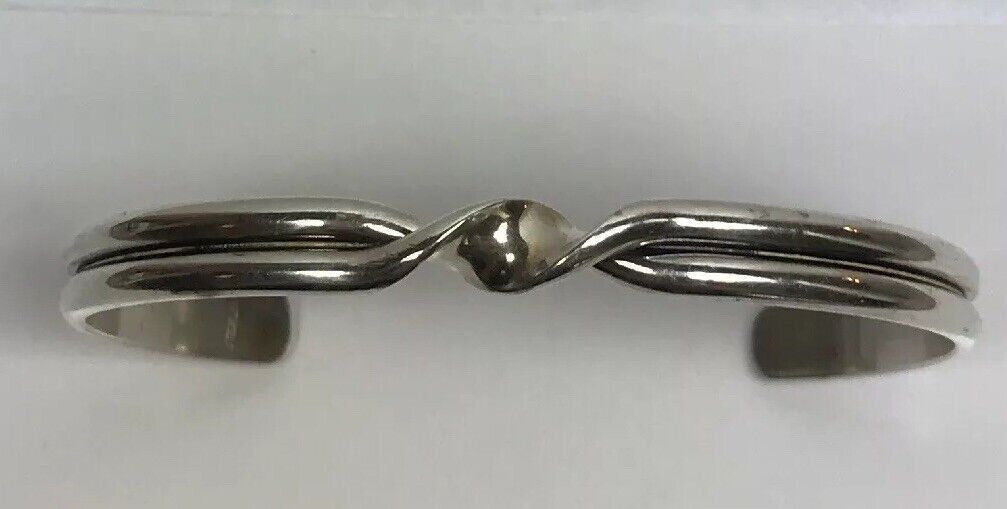 Vintage Sterling Silver 925 Modernist Twist Open Cuff Bracelet