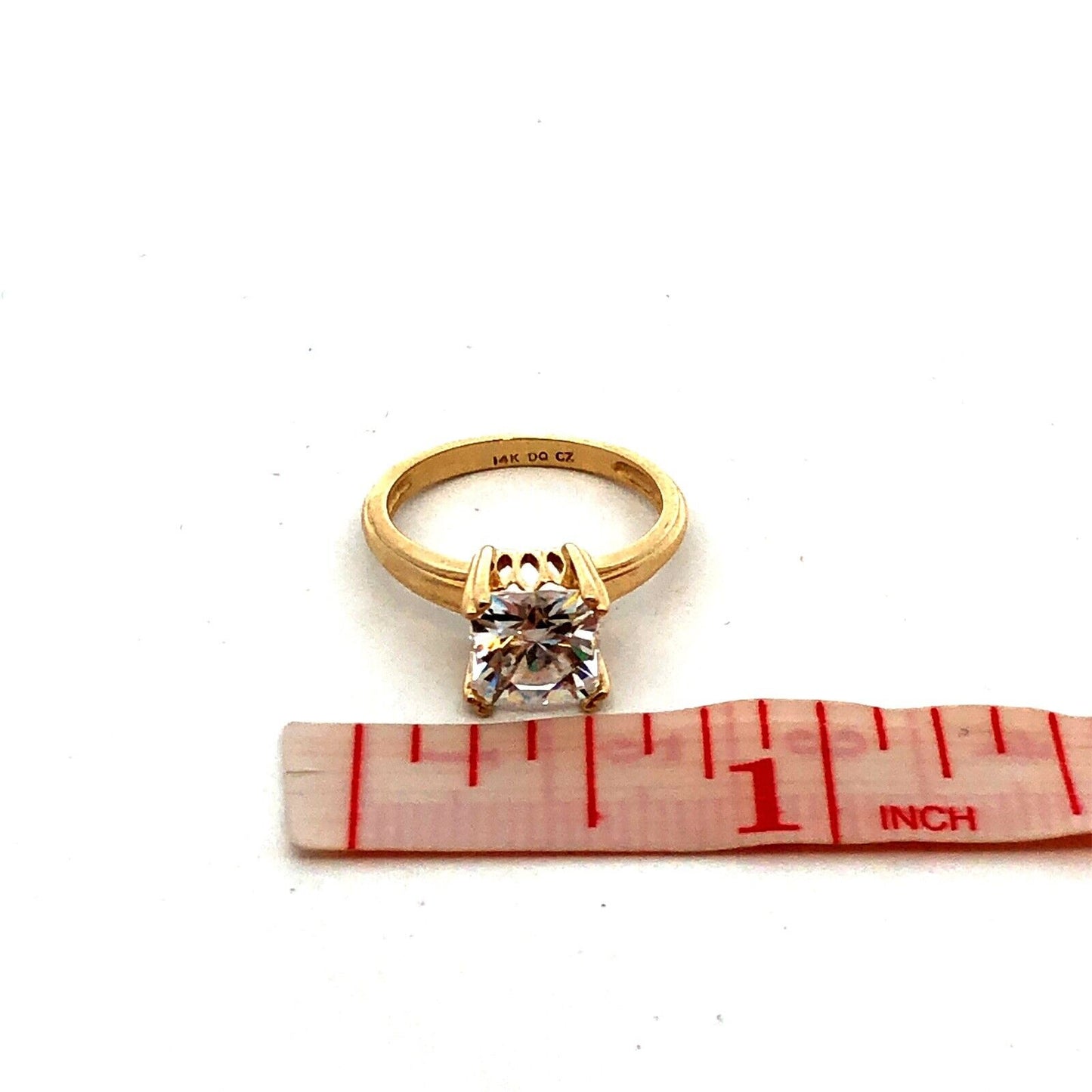 Diamonique 14K Yellow Gold Princess Cut Cubic Zirconia CZ Engagement Ring
