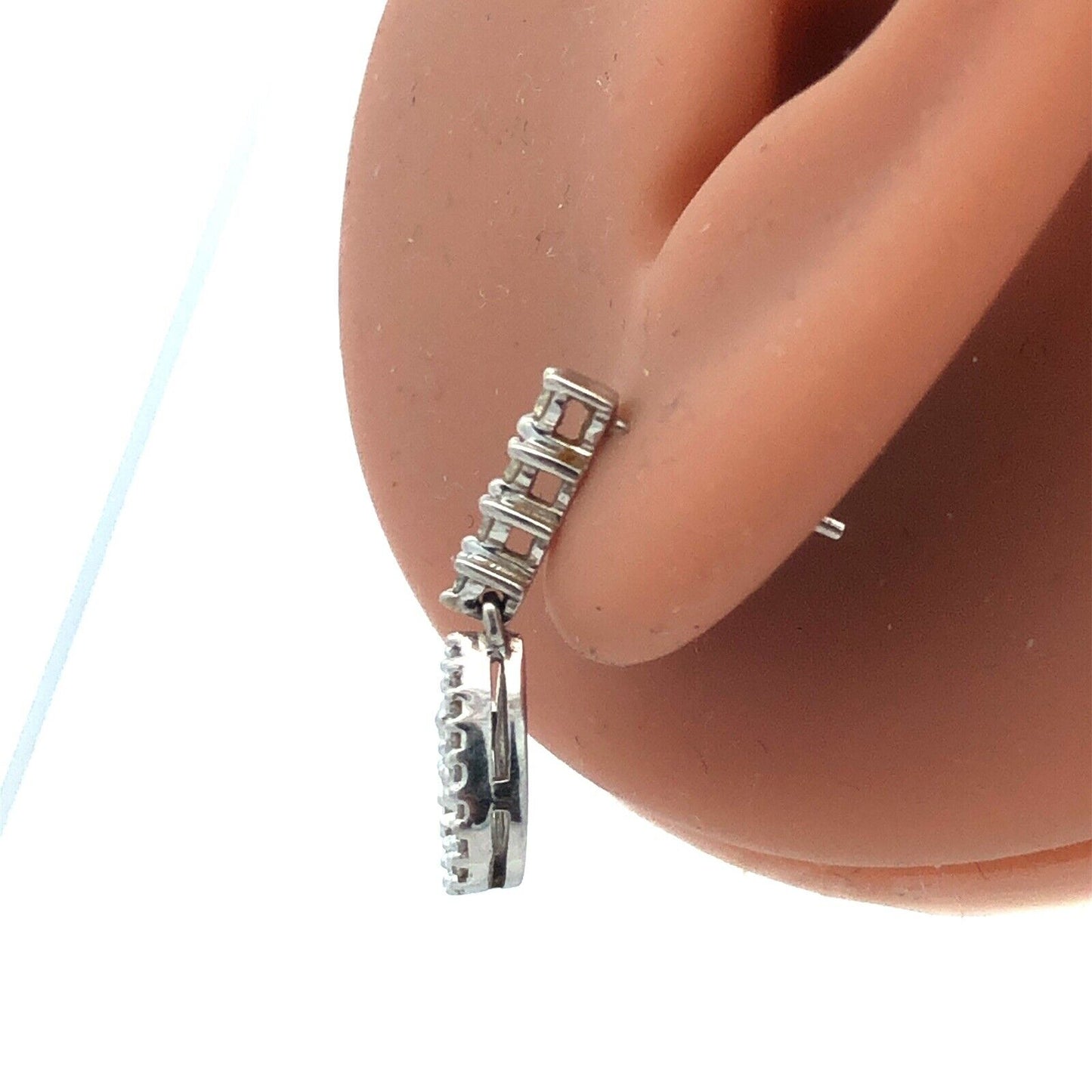 Designer 14K White Gold Diamond Dangle Drop Stud Earrings