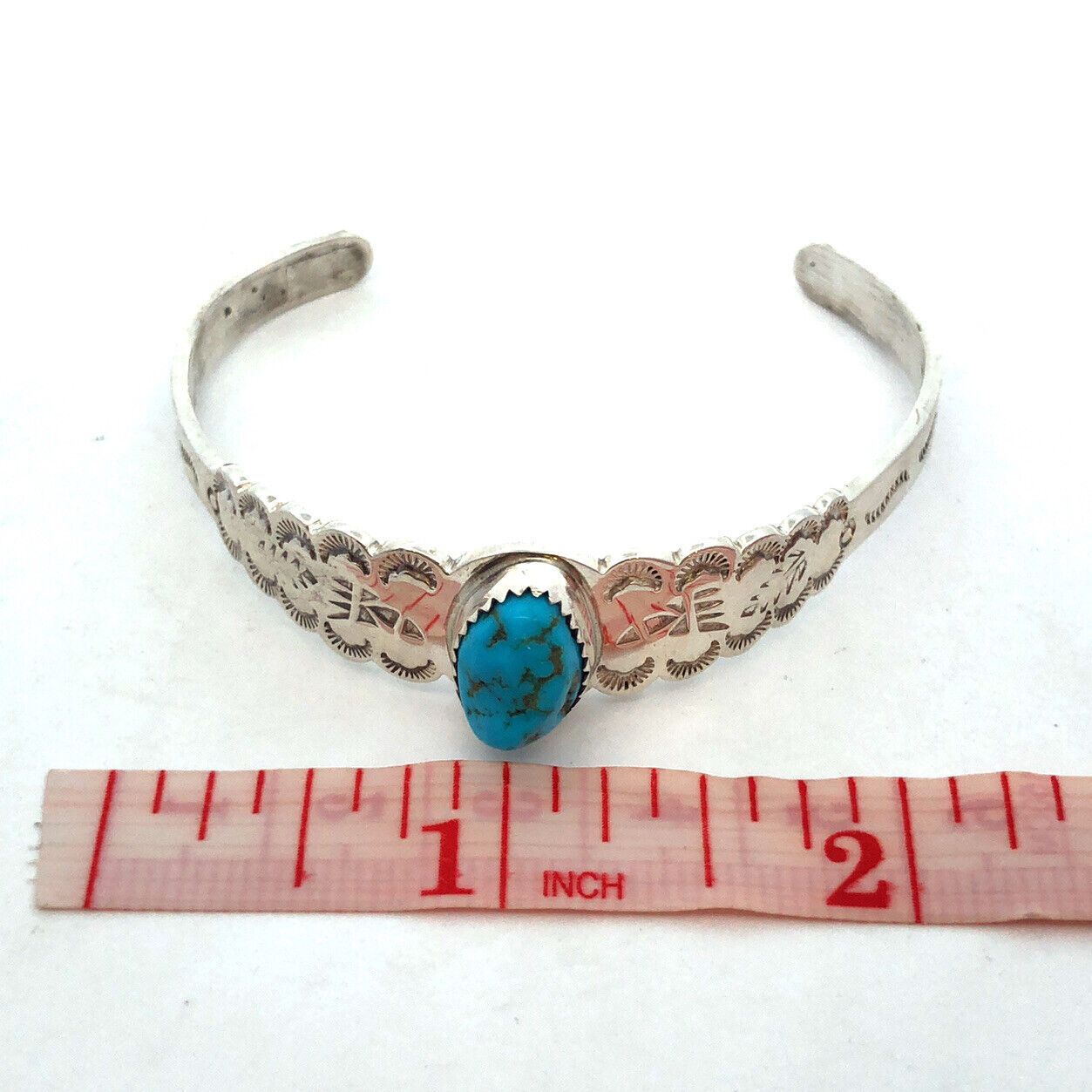 Navajo Jim Yazzie 925 Sterling Silver Turquoise Storyteller Open Cuff Bracelet