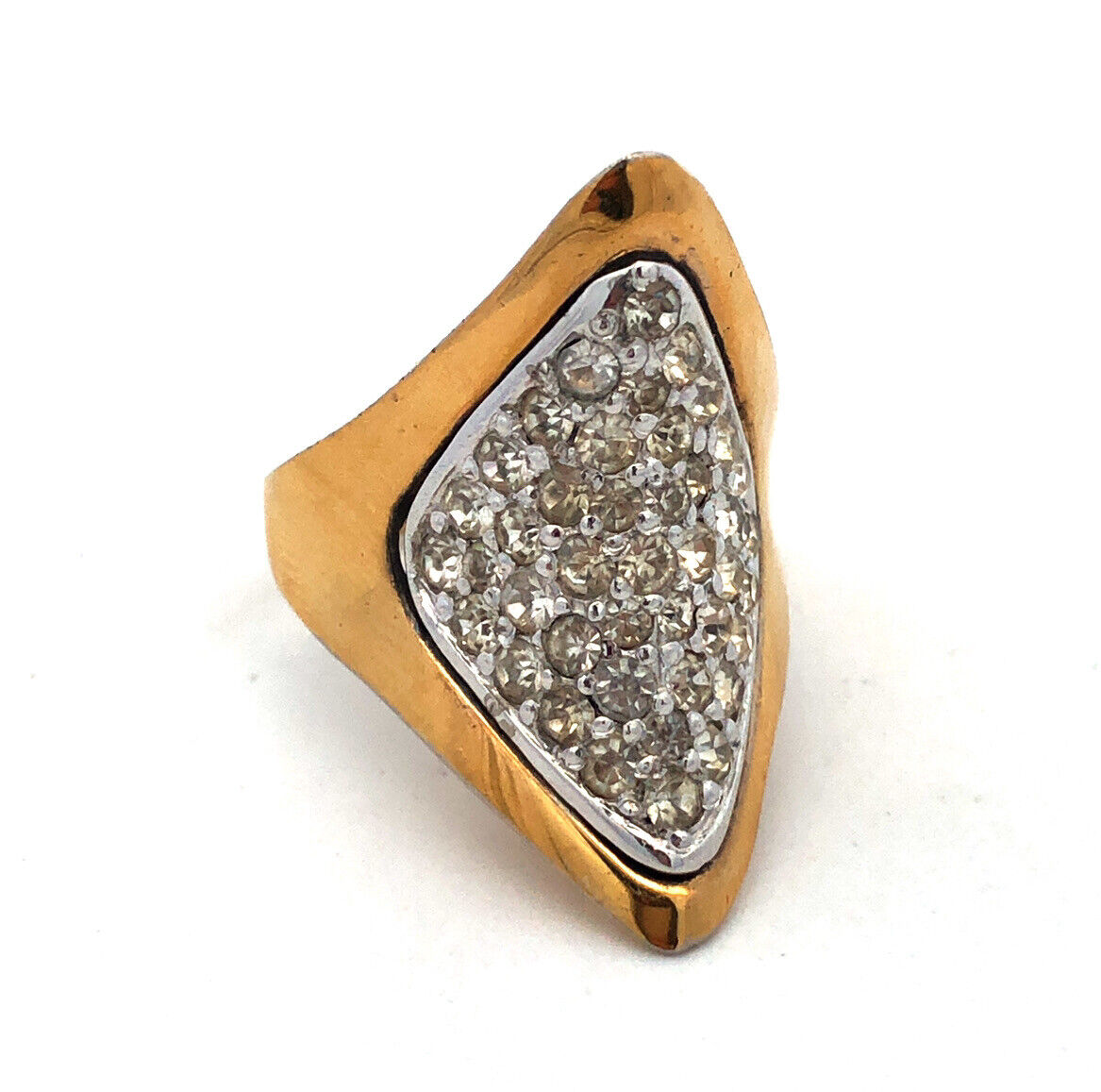 925 Sterling Silver Vermeil Designer Panetta Round Cubic Zirconia Modernist Ring