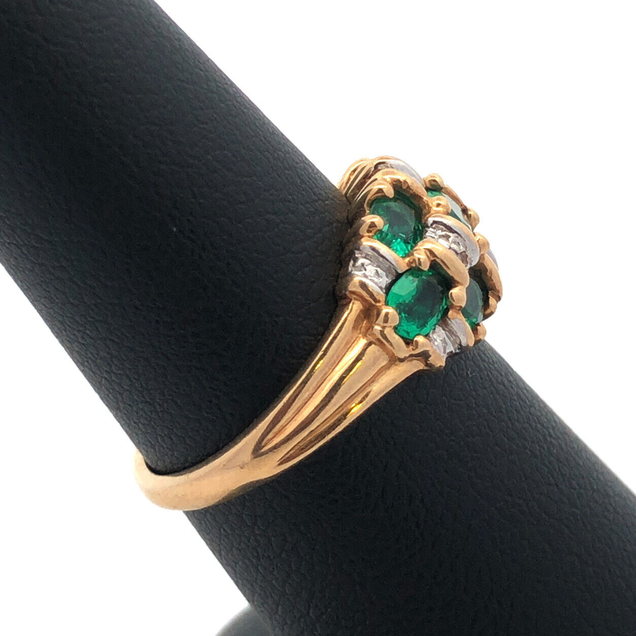 Designer 14K Yellow Gold Oval Emerald Diamond Accented Dome Cocktail Ring