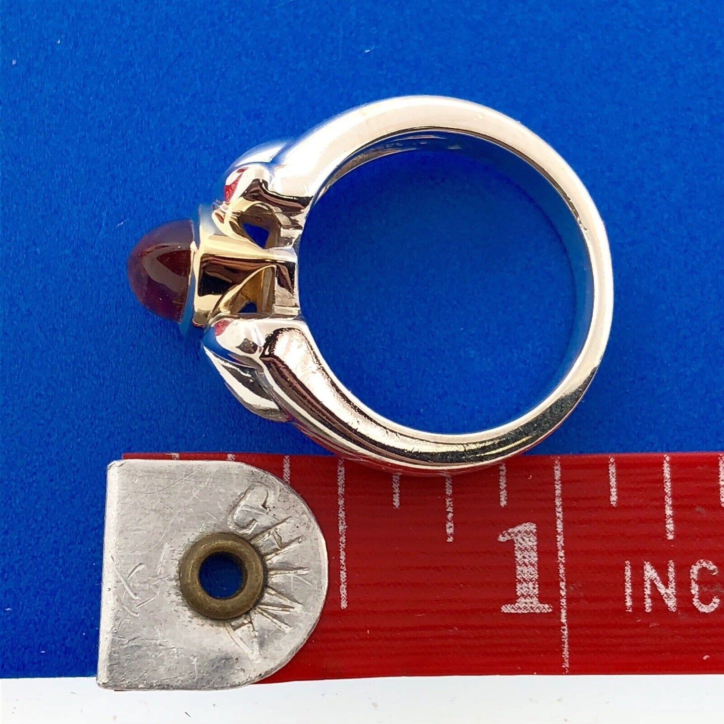 Designer Signed 925 Sterling Silver 18K Yellow Gold Citrine Pear Cabochon Ring