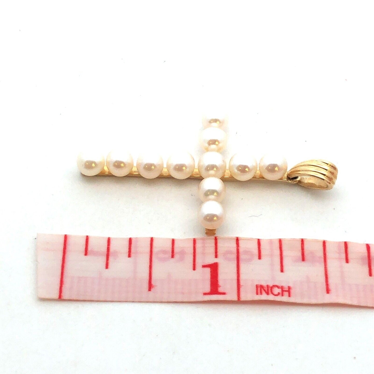 Designer 14K Yellow Gold Round White Pearl Cross Pendant