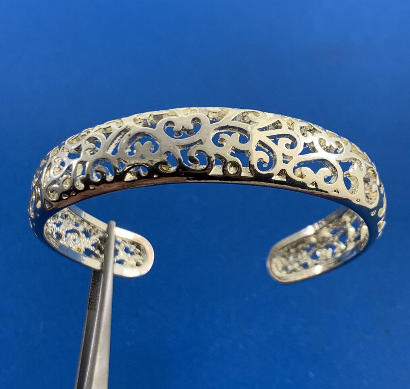 Designer 925 Sterling Silver Whimsical Scroll Open Cuff Bracelet