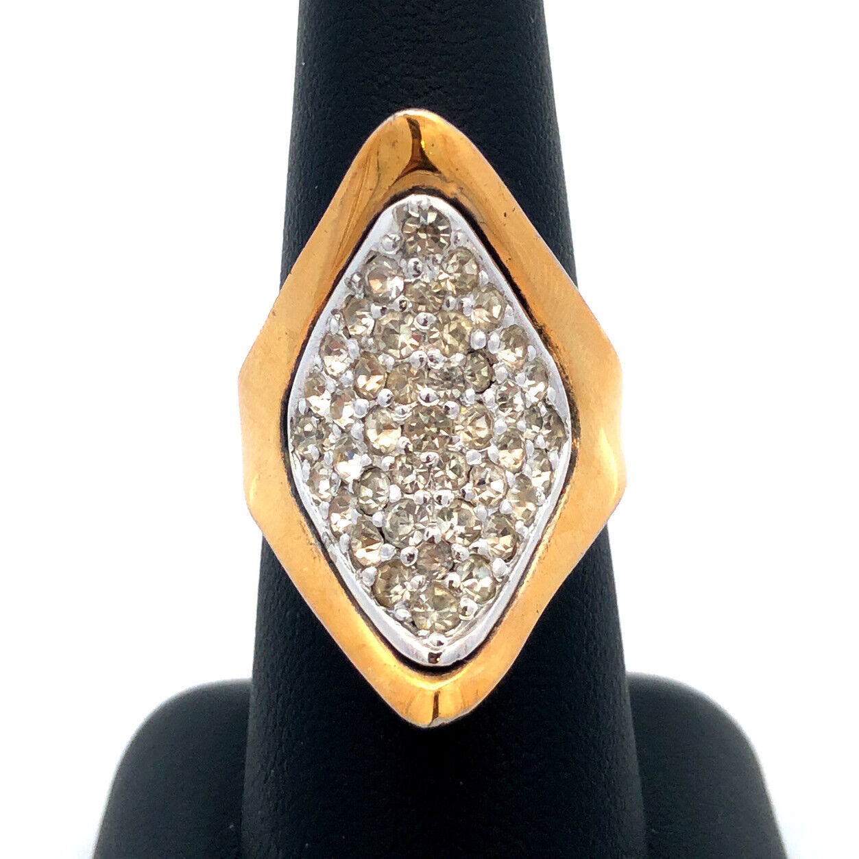 925 Sterling Silver Vermeil Designer Panetta Round Cubic Zirconia Modernist Ring