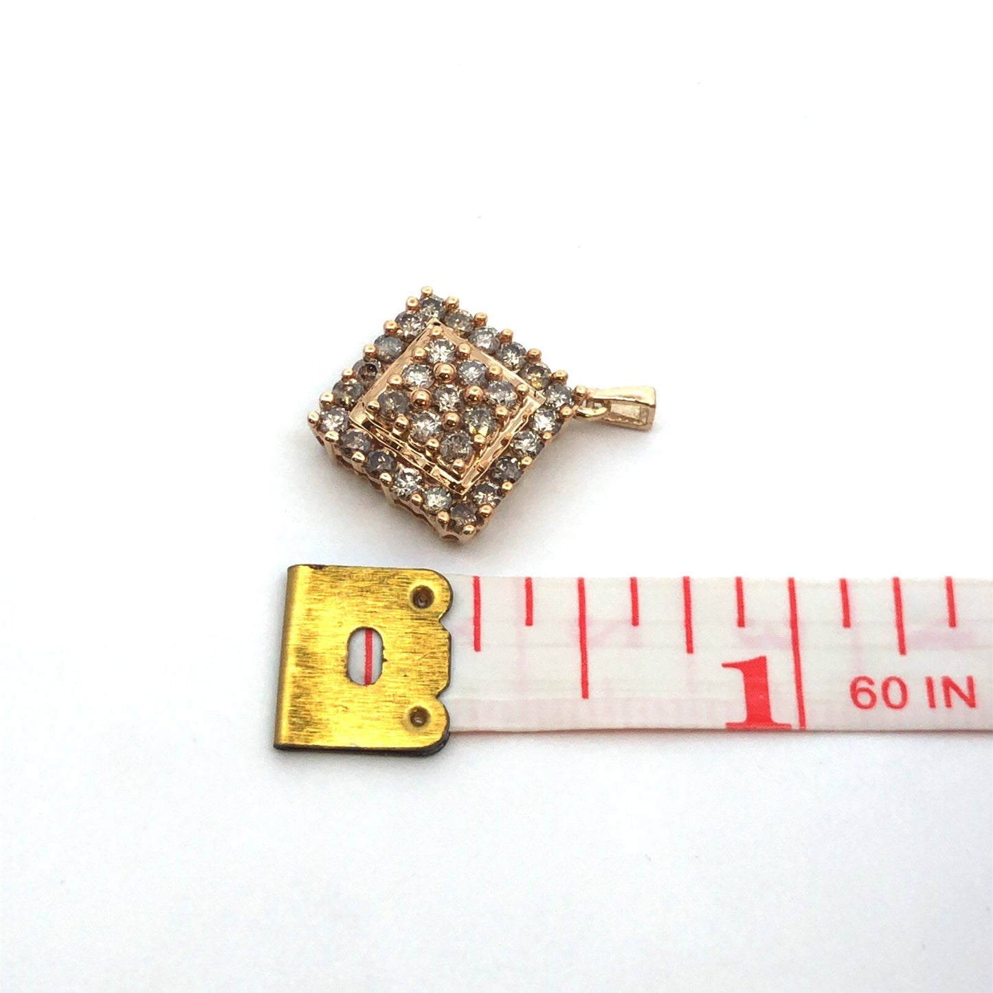 Designer SJ 10K Yellow Gold Round Honey Toned Diamond Square Statement Pendant