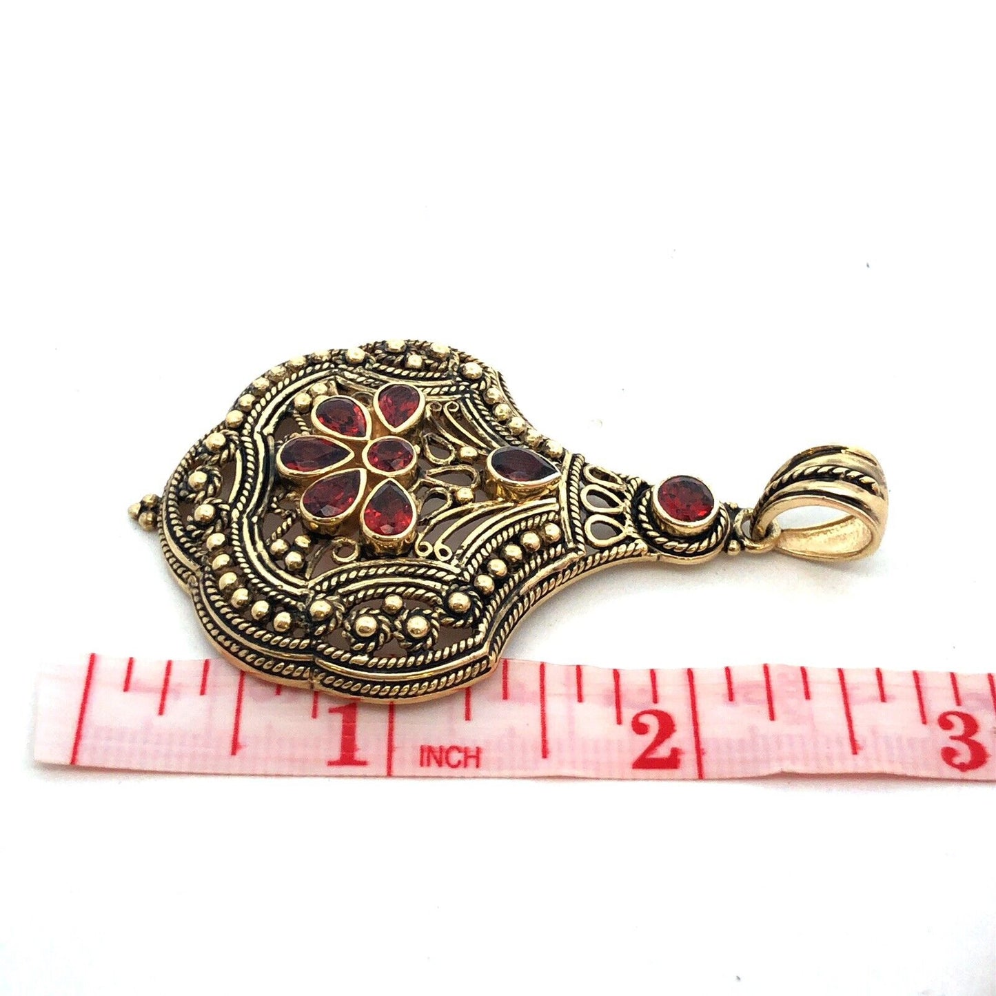 Designer UTC 925 Sterling Silver Vermeil Garnet Open Scroll Statement Pendant