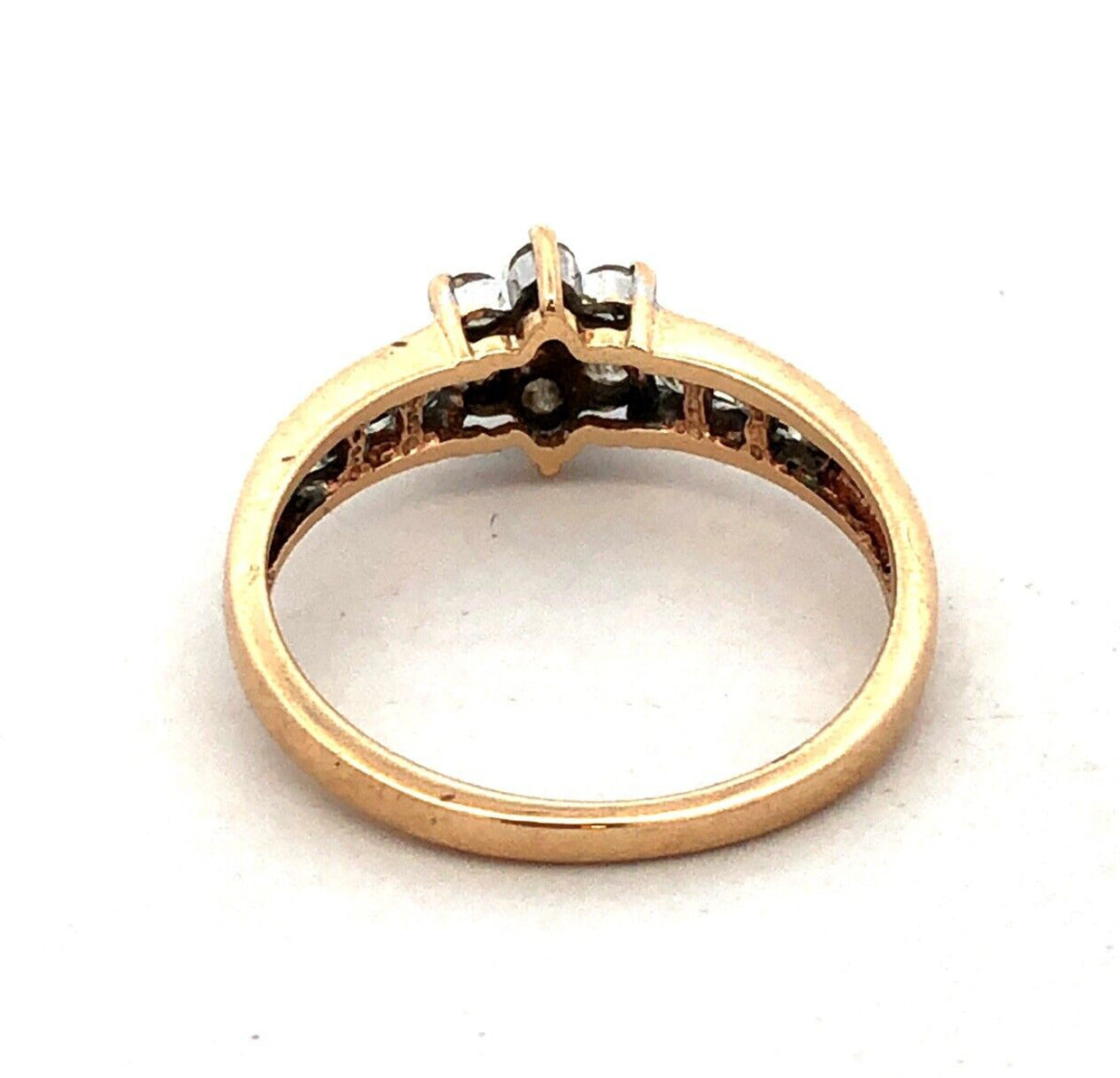 Designer 10K Yellow Gold Round Diamond Flower Anniversary Promise Ring