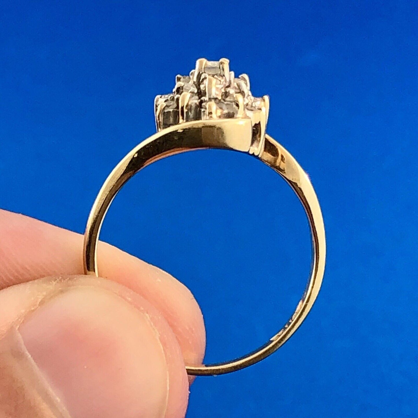 Retro 14K Yellow Gold Diamond Floral Cluster Bypass Engagement Bridal Ring
