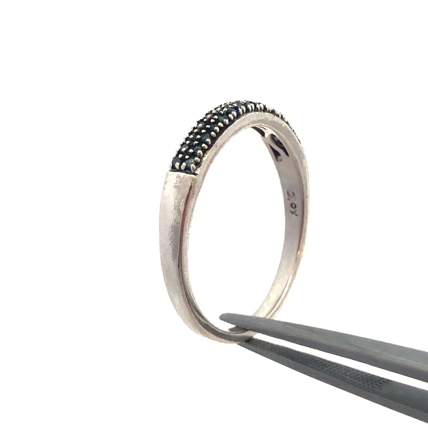 Designer DJoy 925 Sterling Silver Blue Sapphire Pave Anniversary Band Ring