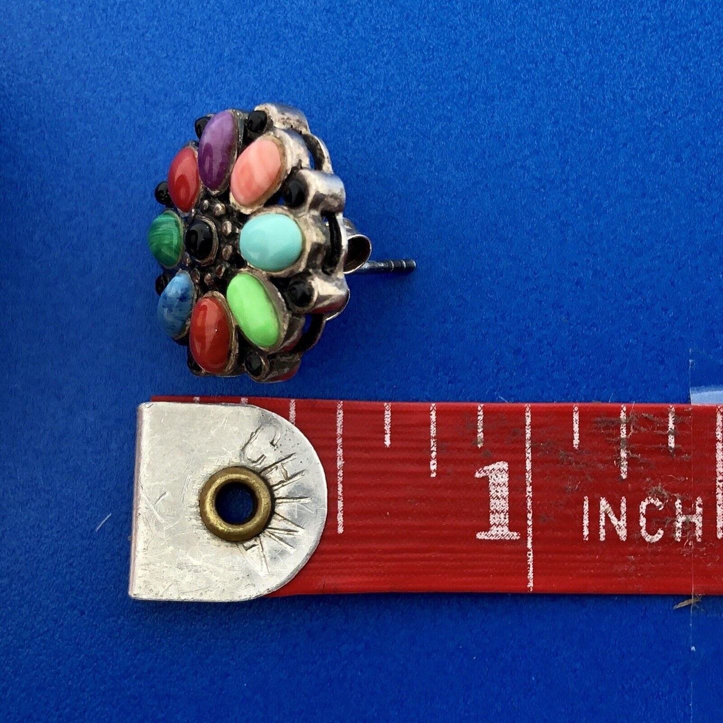 Vintage Sterling Silver 925 Multi Gem Floral Pinwheel Statement Stud Earrings