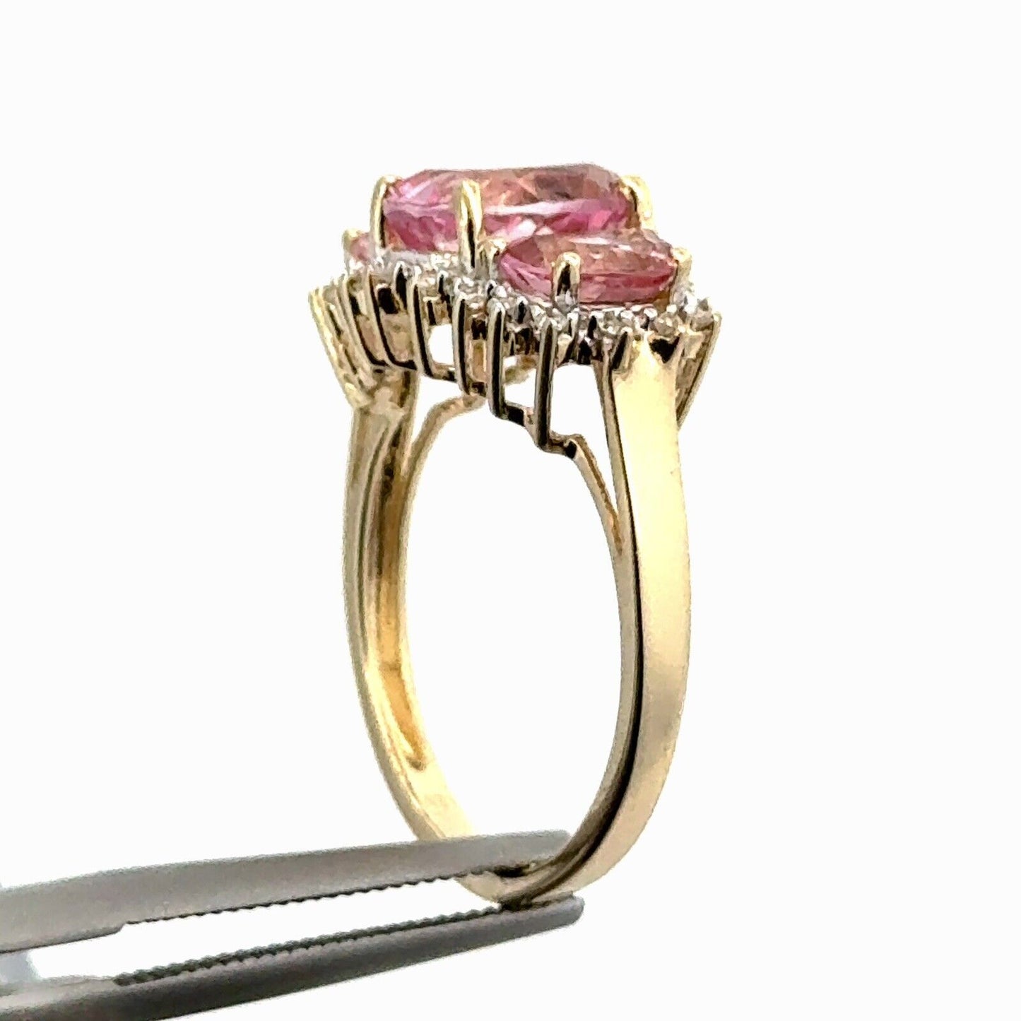 Designer 14K Yellow Gold Pink Topaz Diamond Accent Anniversary Ring