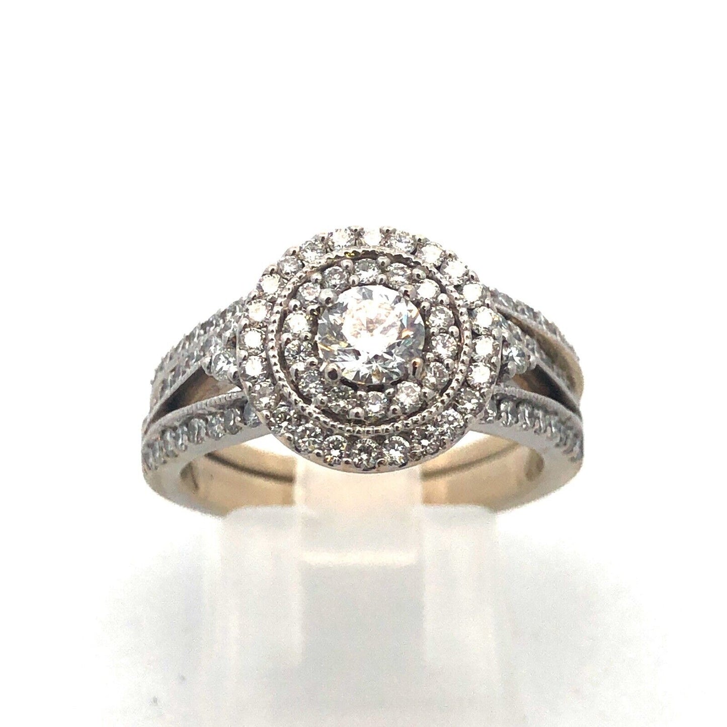 14K White Gold Brilliant Round Diamond Double Halo Engagement Wedding Bridal Set