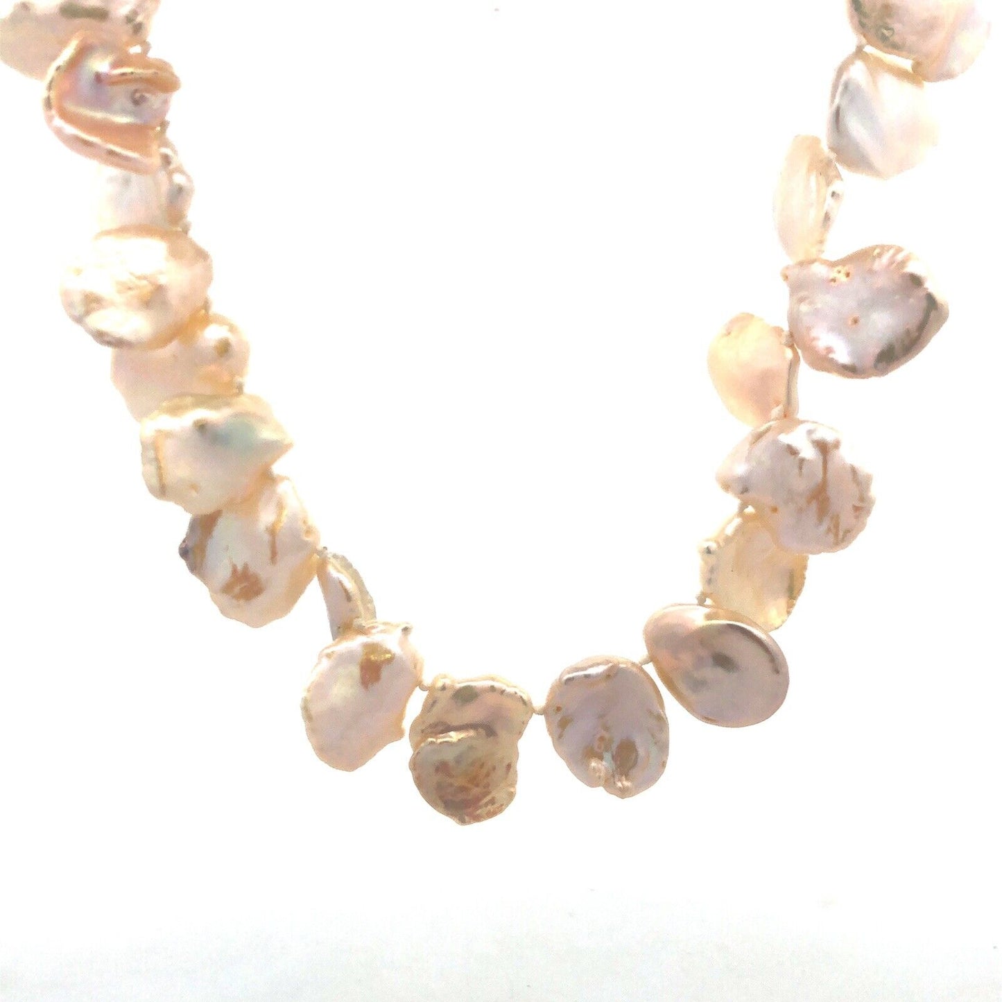 Designer 14K White Gold Hand Knotted Keshi Pearl Statement Necklace