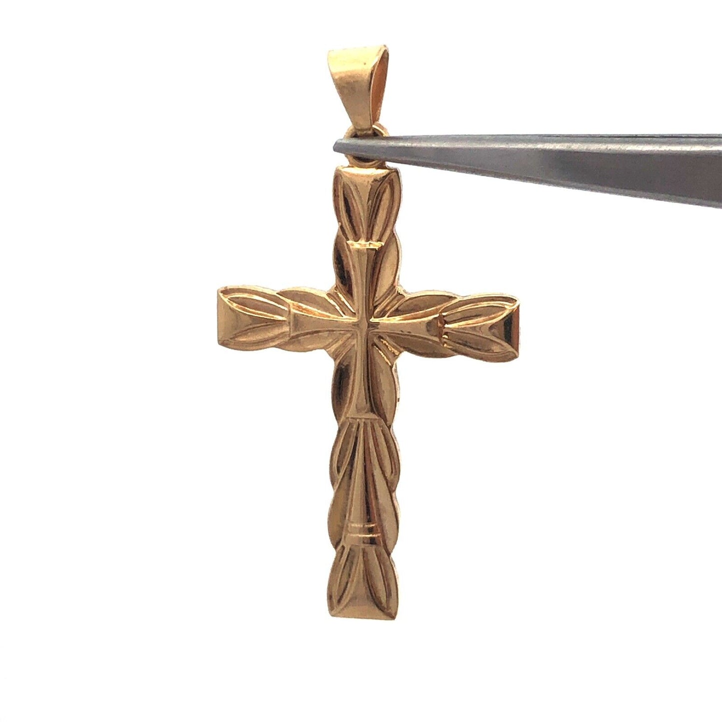 14K Yellow Gold Polished Textured Cross Religious Communion Statement Pendant