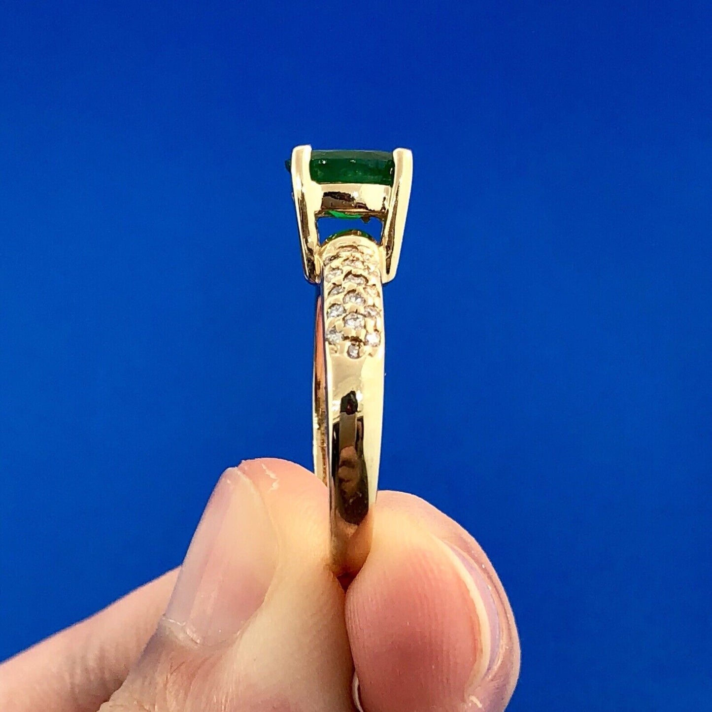Designer 14K Yellow Gold Emerald Diamond Engagement Cocktail Statement Ring