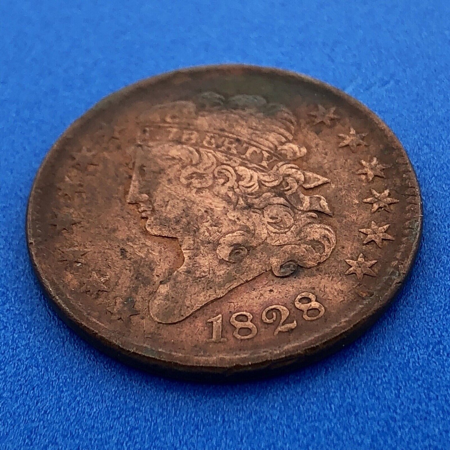 1828 P Classic Head Thirteen Stars Copper Half Cent Early US Copper XF Details
