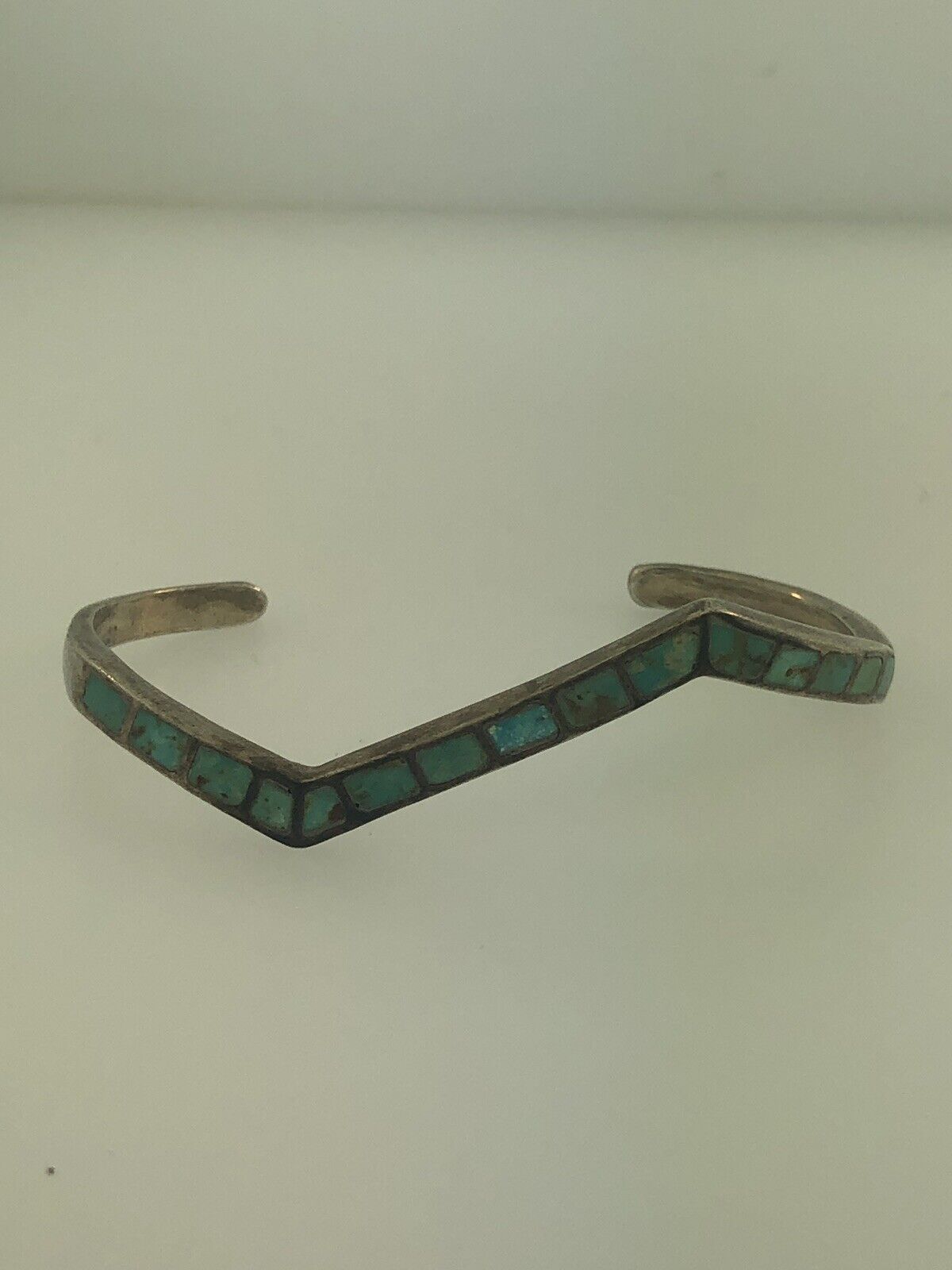 Vintage Native American 925 Sterling Silver Turquoise Modernist Cuff Bracelet
