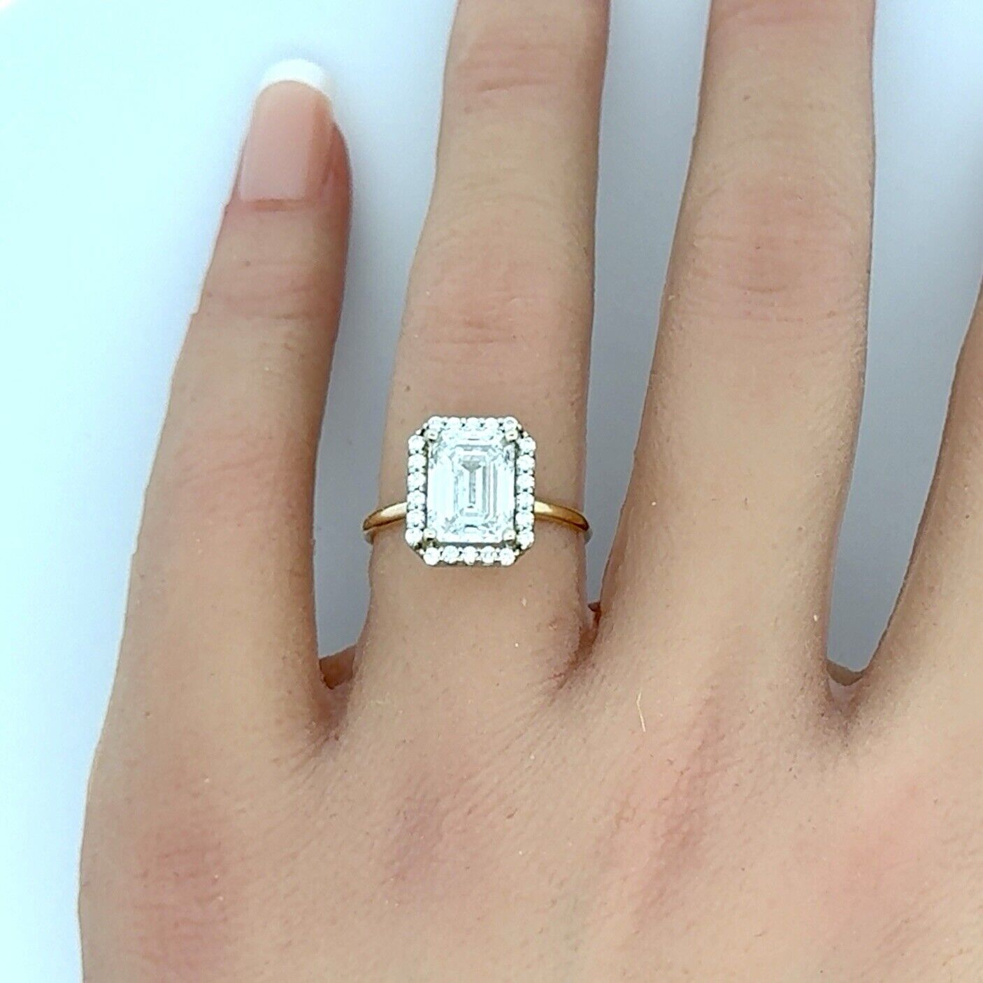 14K Yellow Gold Emerald Lab Created Diamond 2.55 TCW Halo Engagement Ring