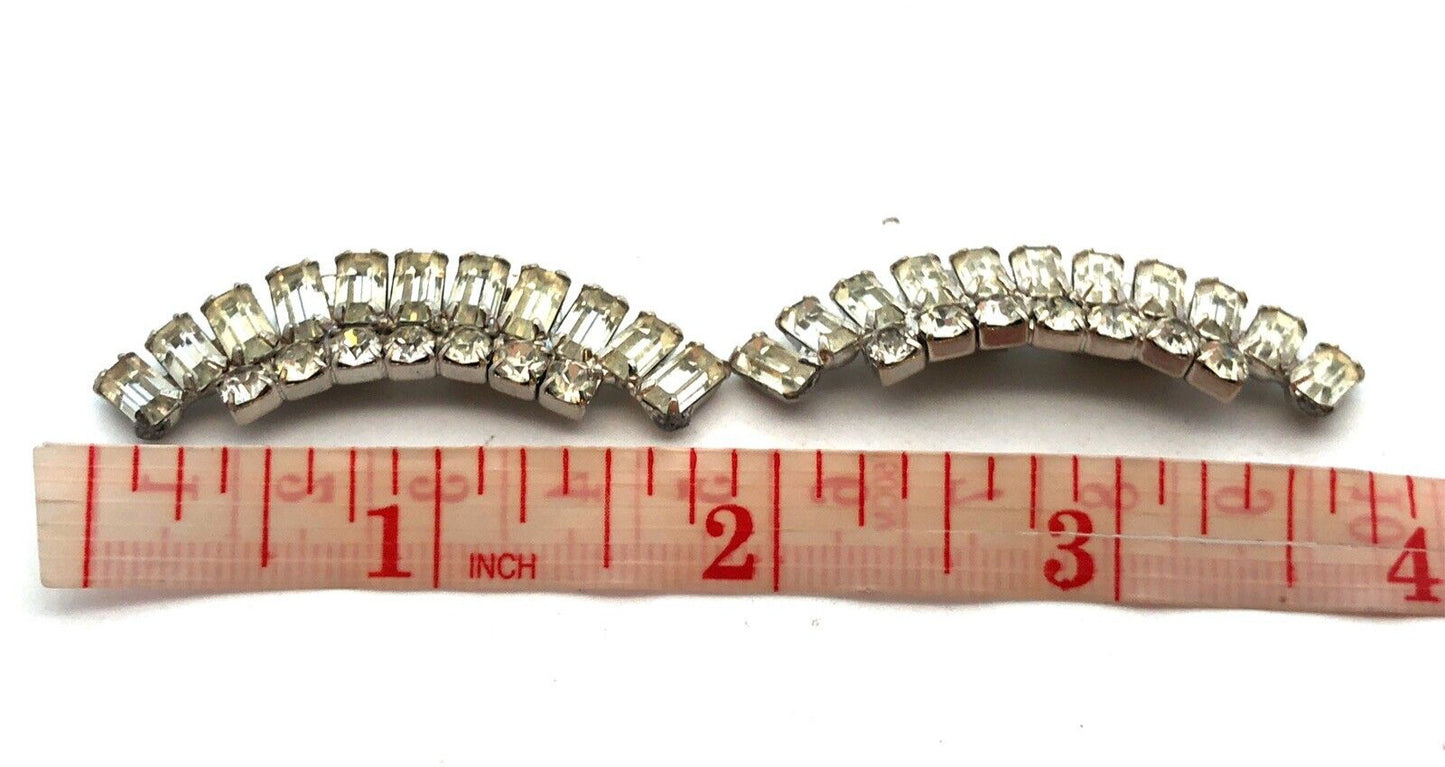 Retro Silver Tone Rhinestone Statement Shoe Clips