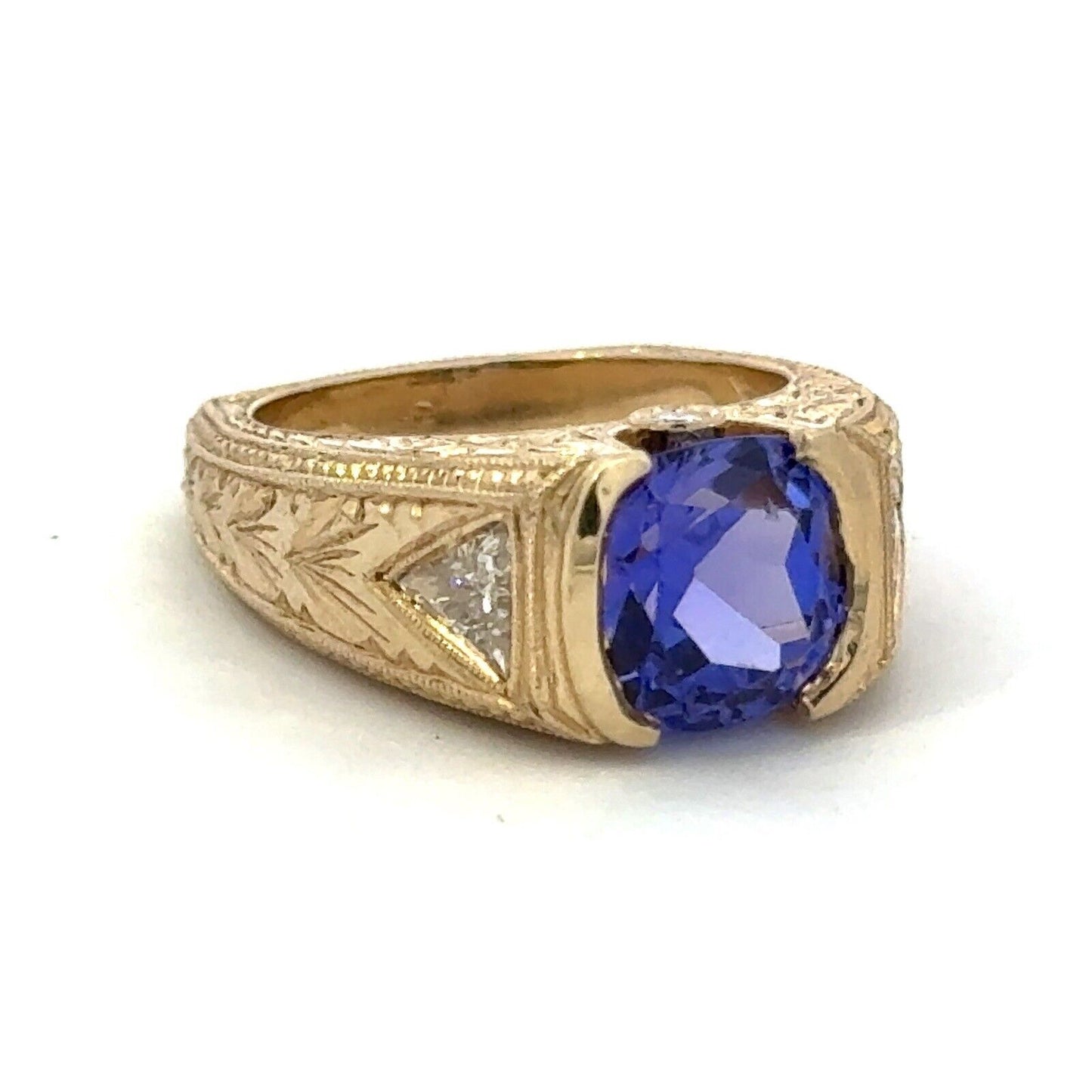 Designer 14K Yellow Gold Round Amethyst Diamond Floral Vintage Filigree Ring