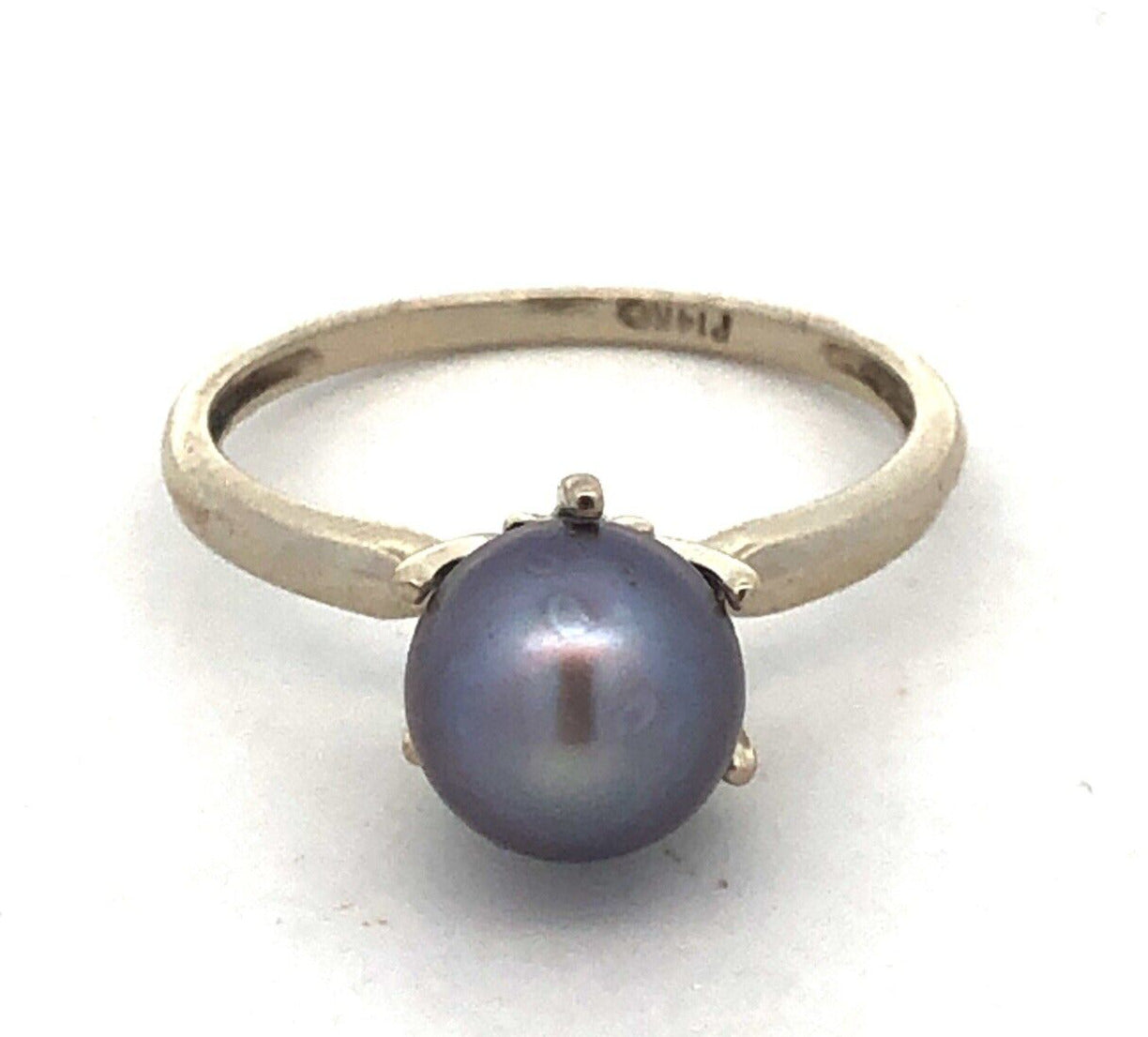 Designer P 14K White Gold Round Tahitian Pearl Solitaire June Anniversary Ring