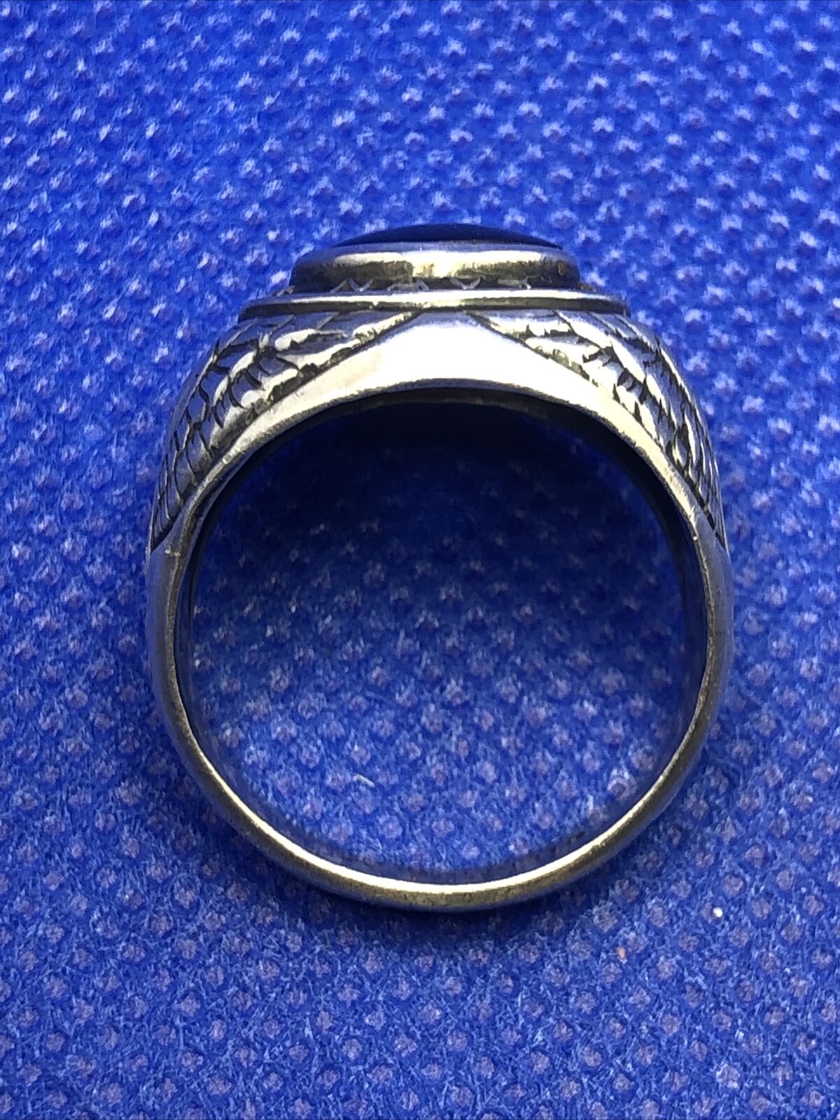 Designer Sterling Silver Oval Blue Glass United States Navy Insignia Dome Ring