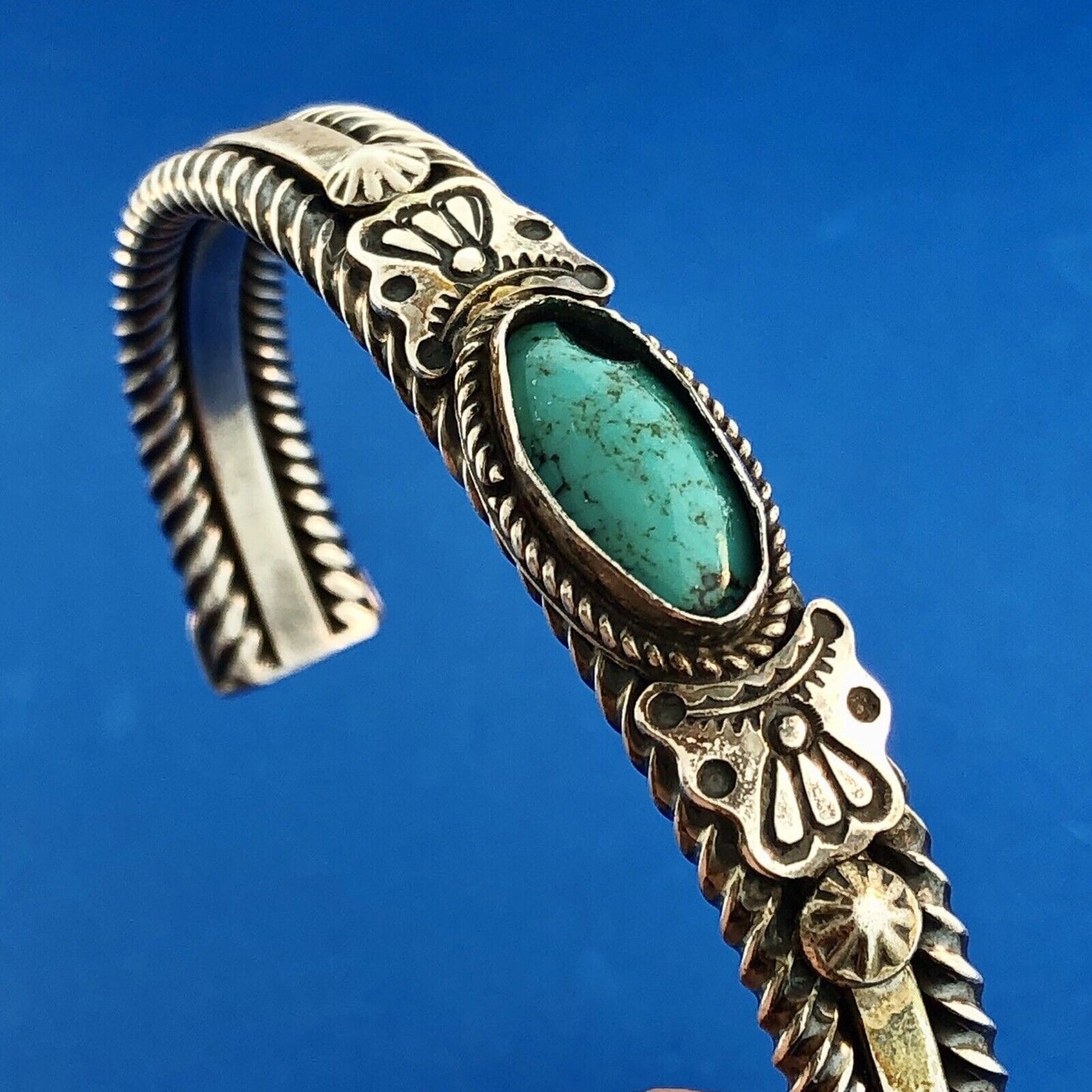 Ella Cowboy Navajo 925 Sterling Silver Turquoise Cabochon Vintage Cuff Bracelet