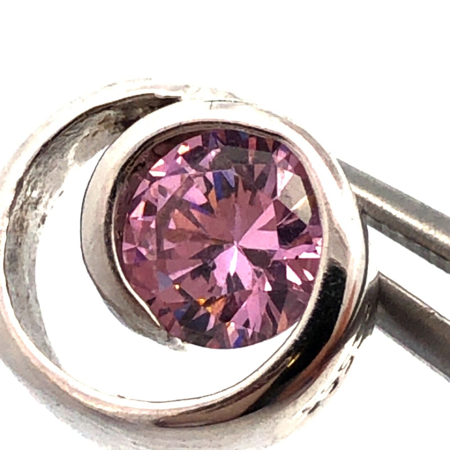 925 Sterling Silver Round Pink Tourmaline Solitaire Swirl Stud Earrings