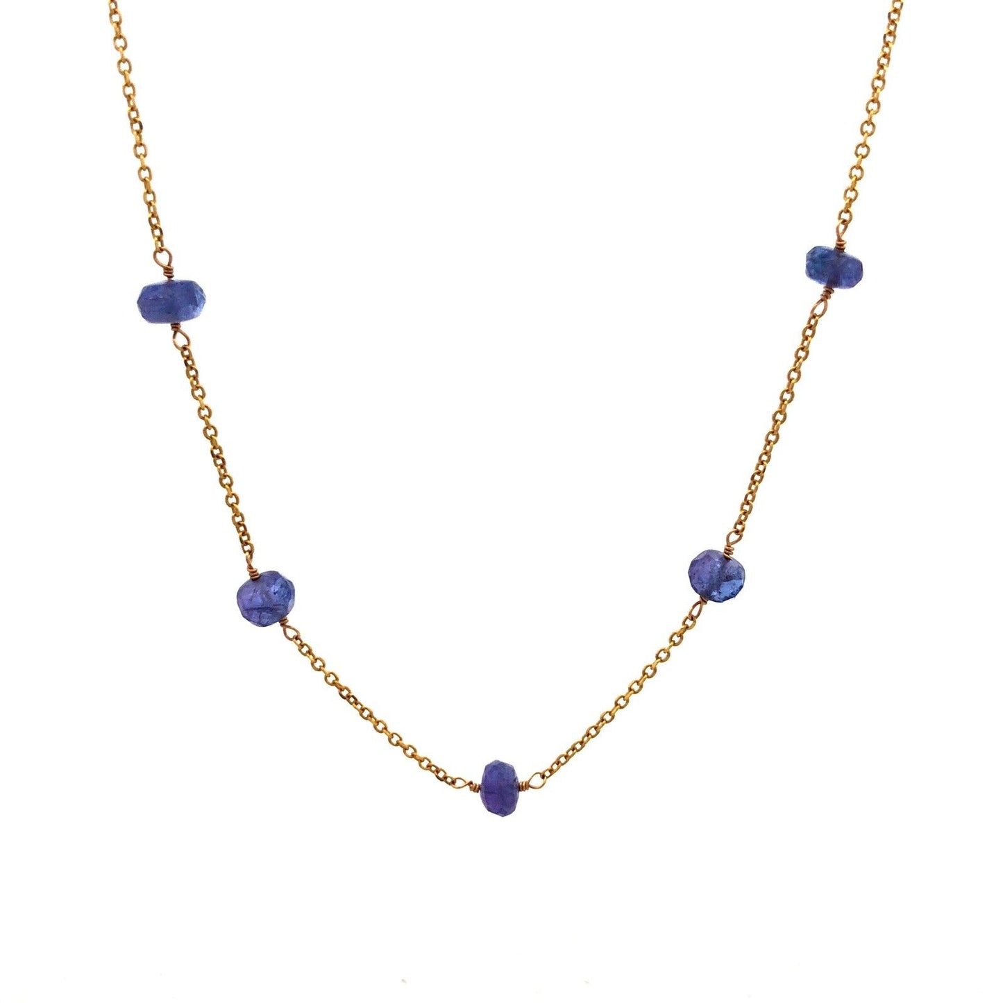 14K Yellow Gold Designer RCI Tanzanite Bead Station Chain Necklace