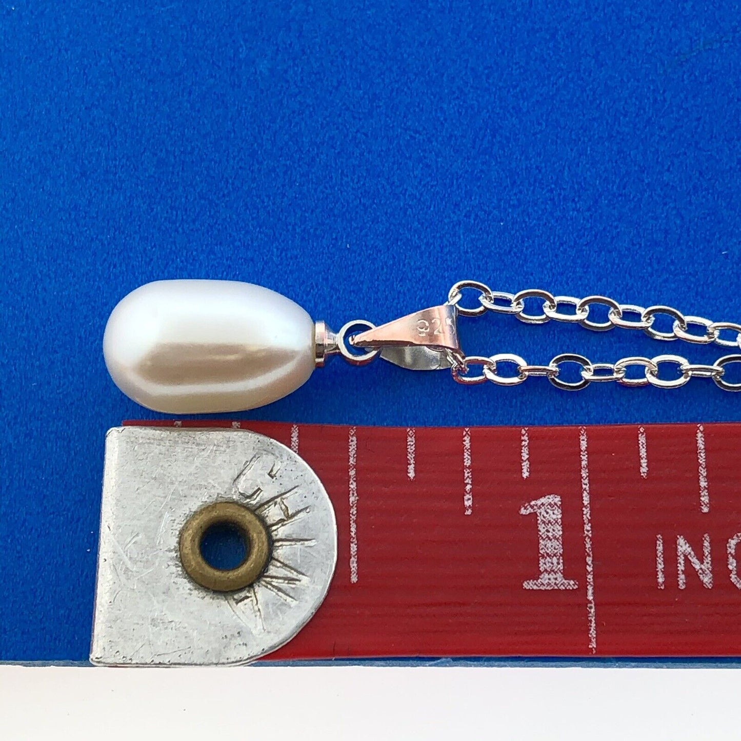 Stunning Sterling Silver 925 18" Oval Link Chain Pearl Necklace