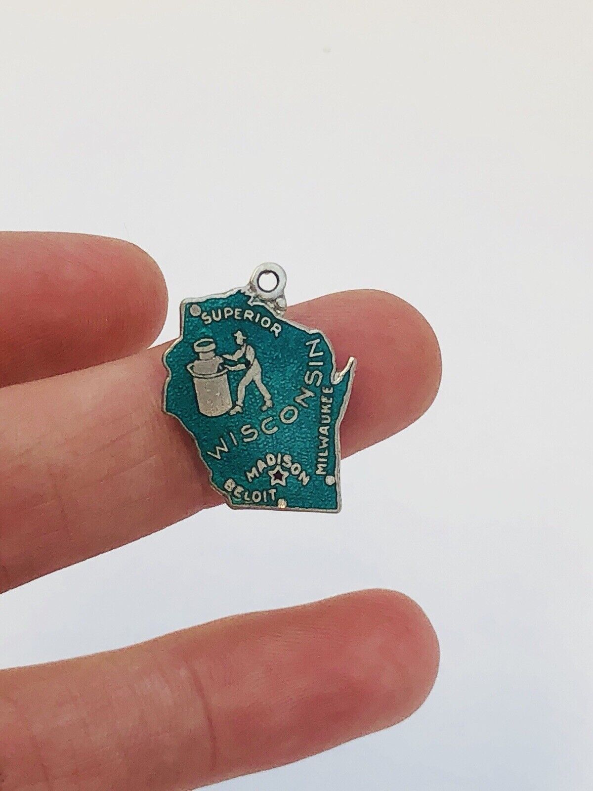 Vintage 925 Sterling Silver Green Enamel Wisconsin Bracelet Charm Nurse Doctor