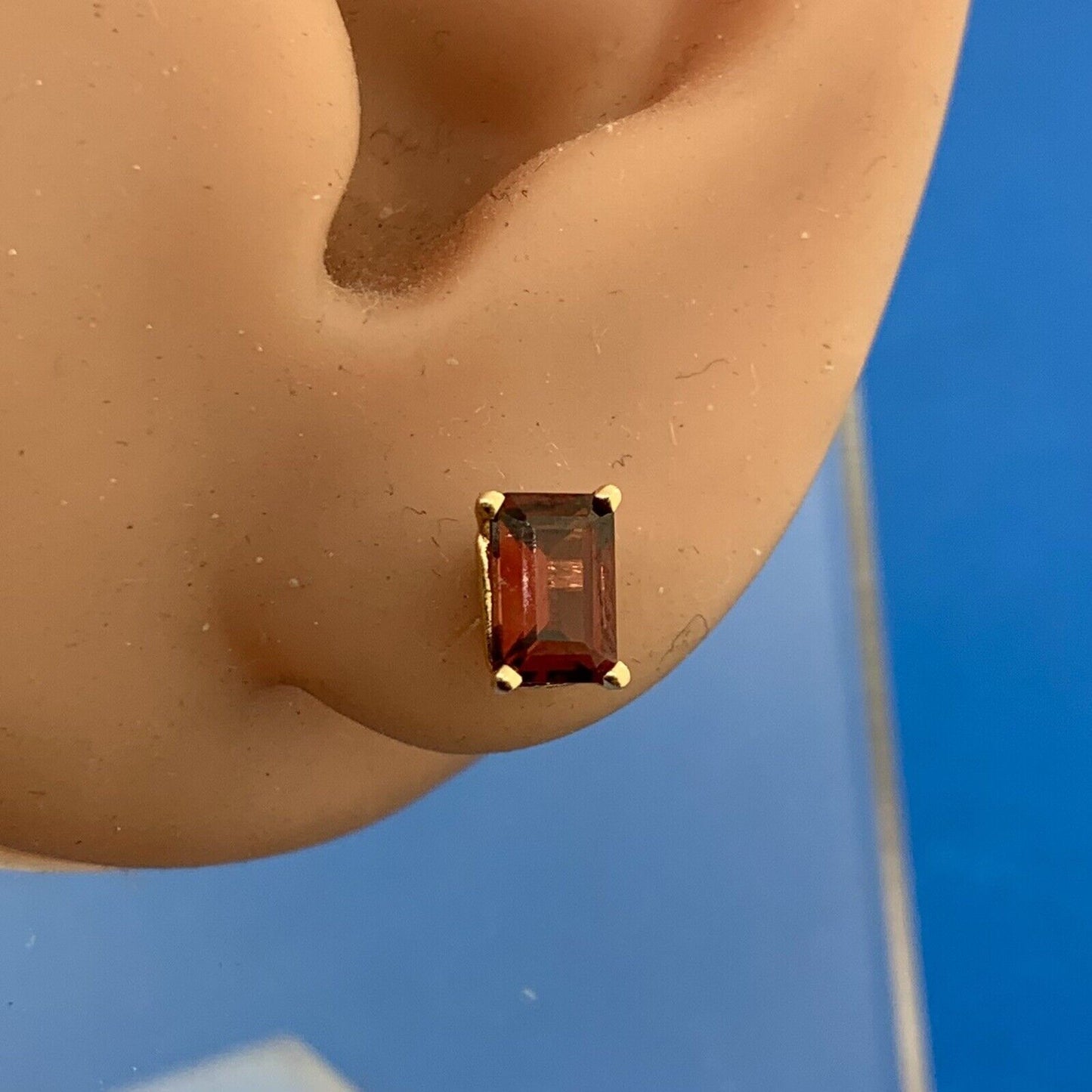 Designer 14K Yellow Gold Emerald Cut Garnet Stud Earrings